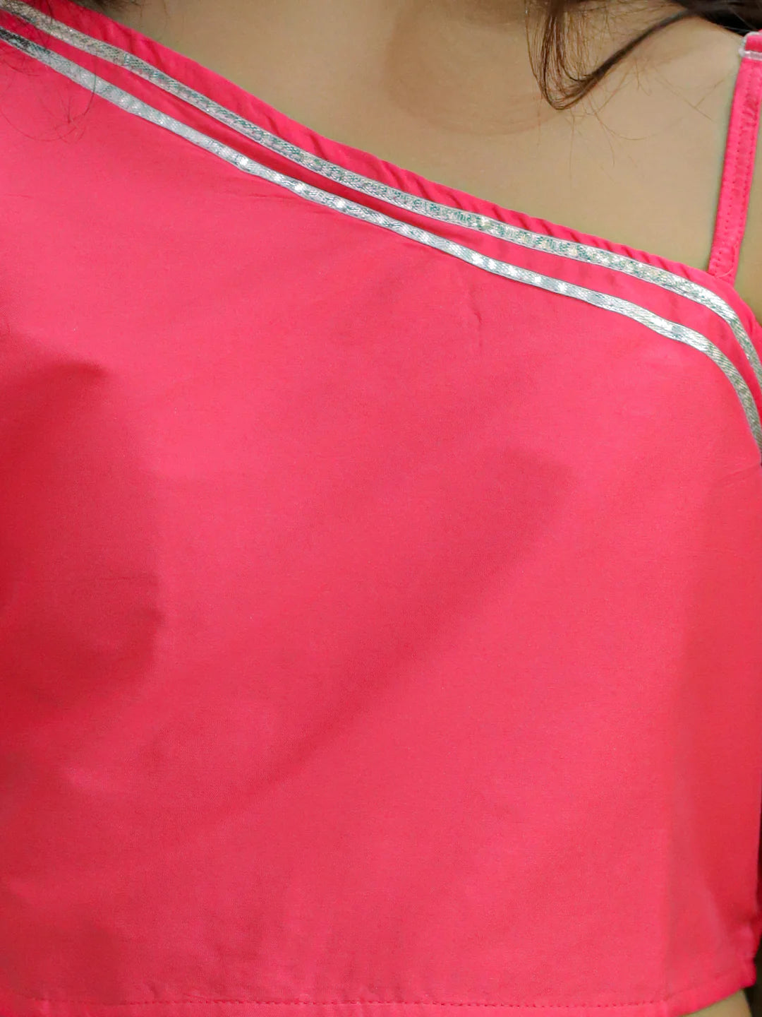 BownBee Chanderi One Shoulder Top with Lehenga