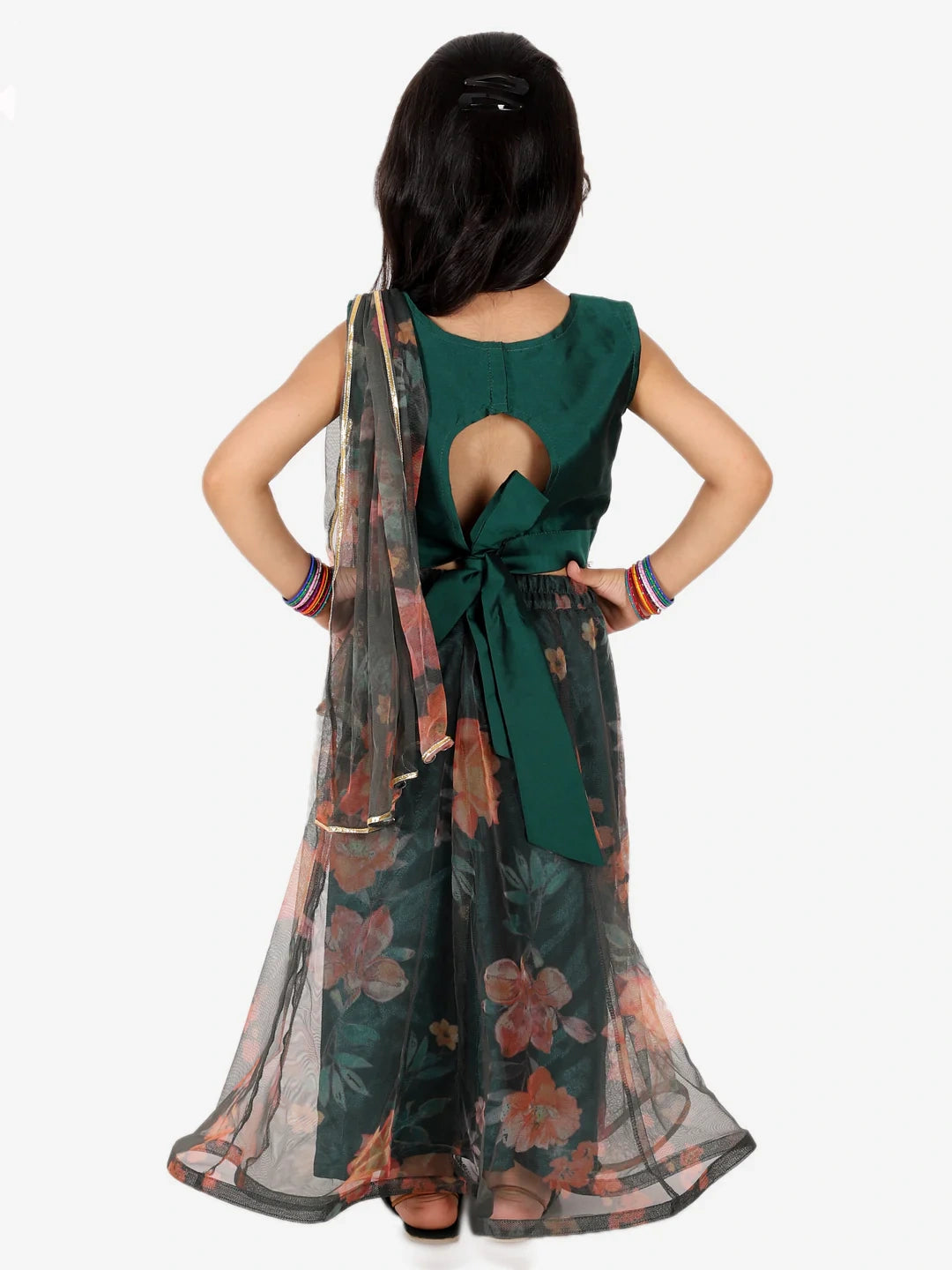 BownBee Chanderi Choli with Floral Net Lehenga with Attached Dupatta