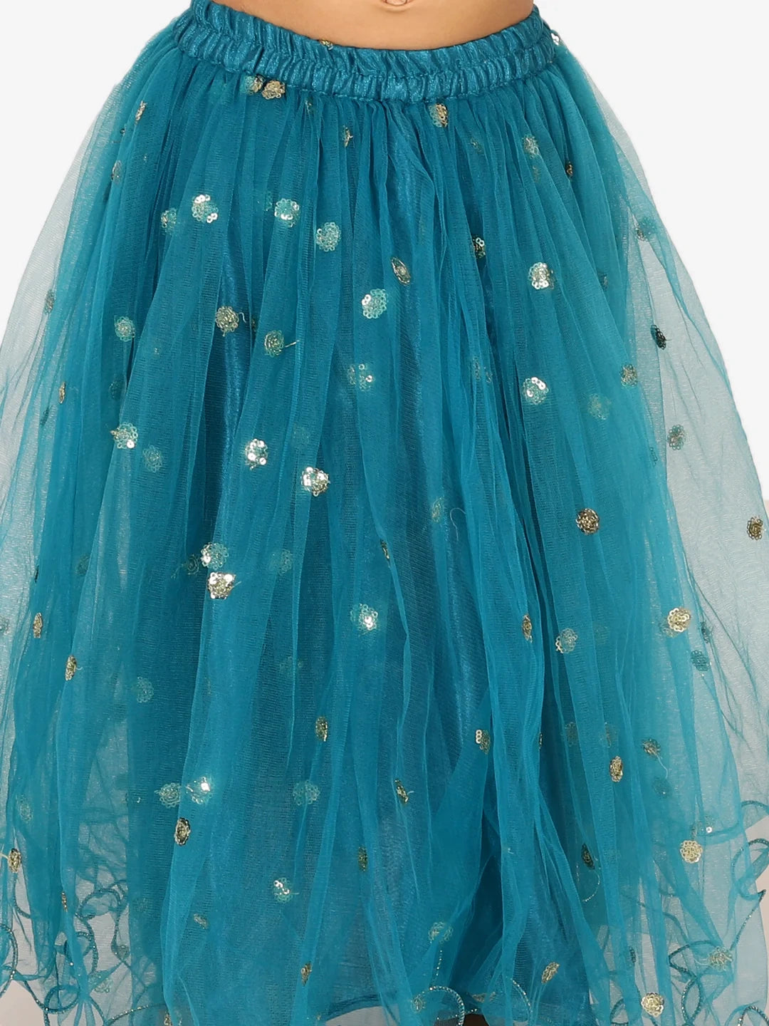 BownBee Organza Cape Choli with Sequined Net Lehenga for Girls