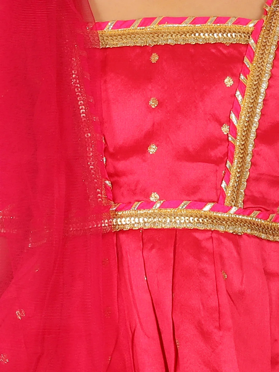BownBee Taffeta Silk Puff Sleeve Top Lehenga with Dupatta for Girls