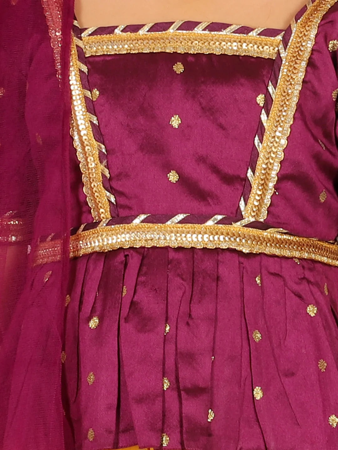 BownBee Taffeta Silk Puff Sleeve Top Lehenga with Dupatta for Girls