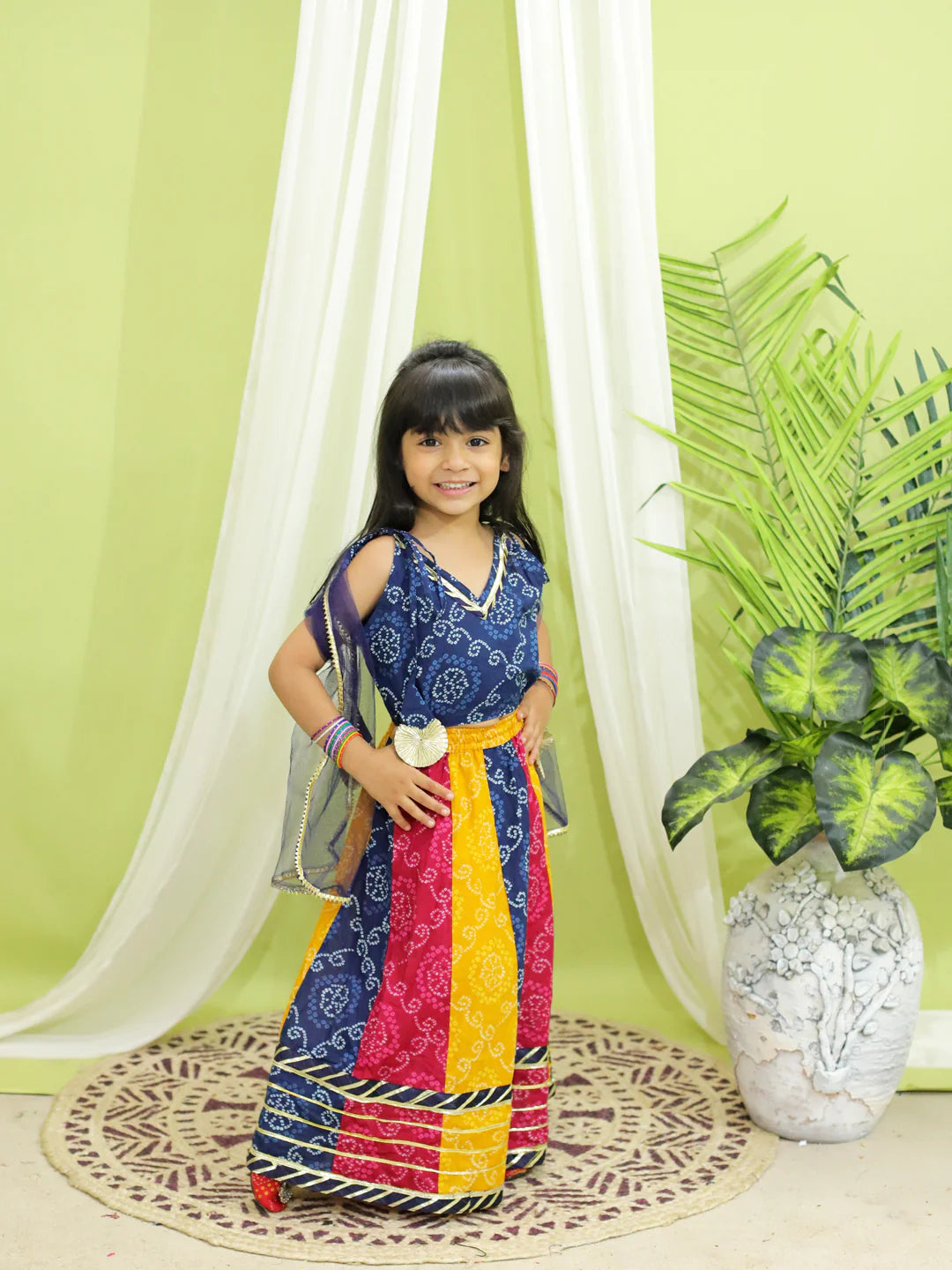 BownBee Bandhani Kali Lehenga with Choli and Dupatta for Girls