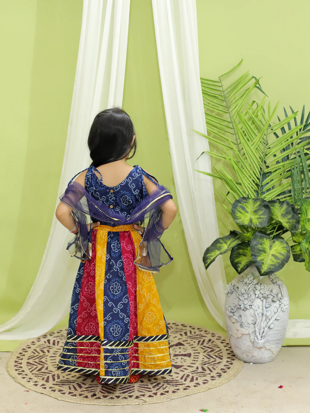 BownBee Bandhani Kali Lehenga with Choli and Dupatta for Girls