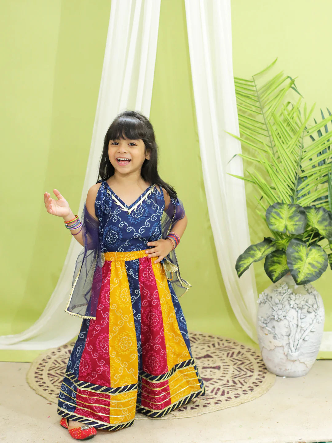 BownBee Bandhani Kali Lehenga with Choli and Dupatta for Girls