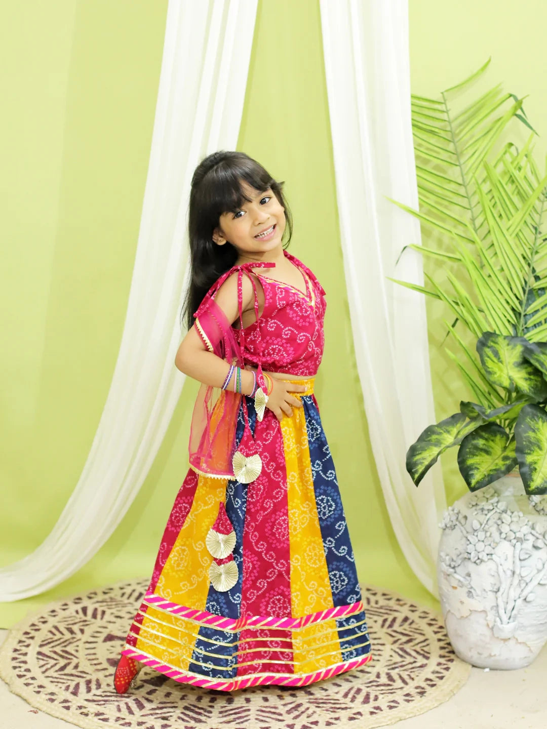 BownBee Bandhani Kali Lehenga with Choli and Dupatta for Girls