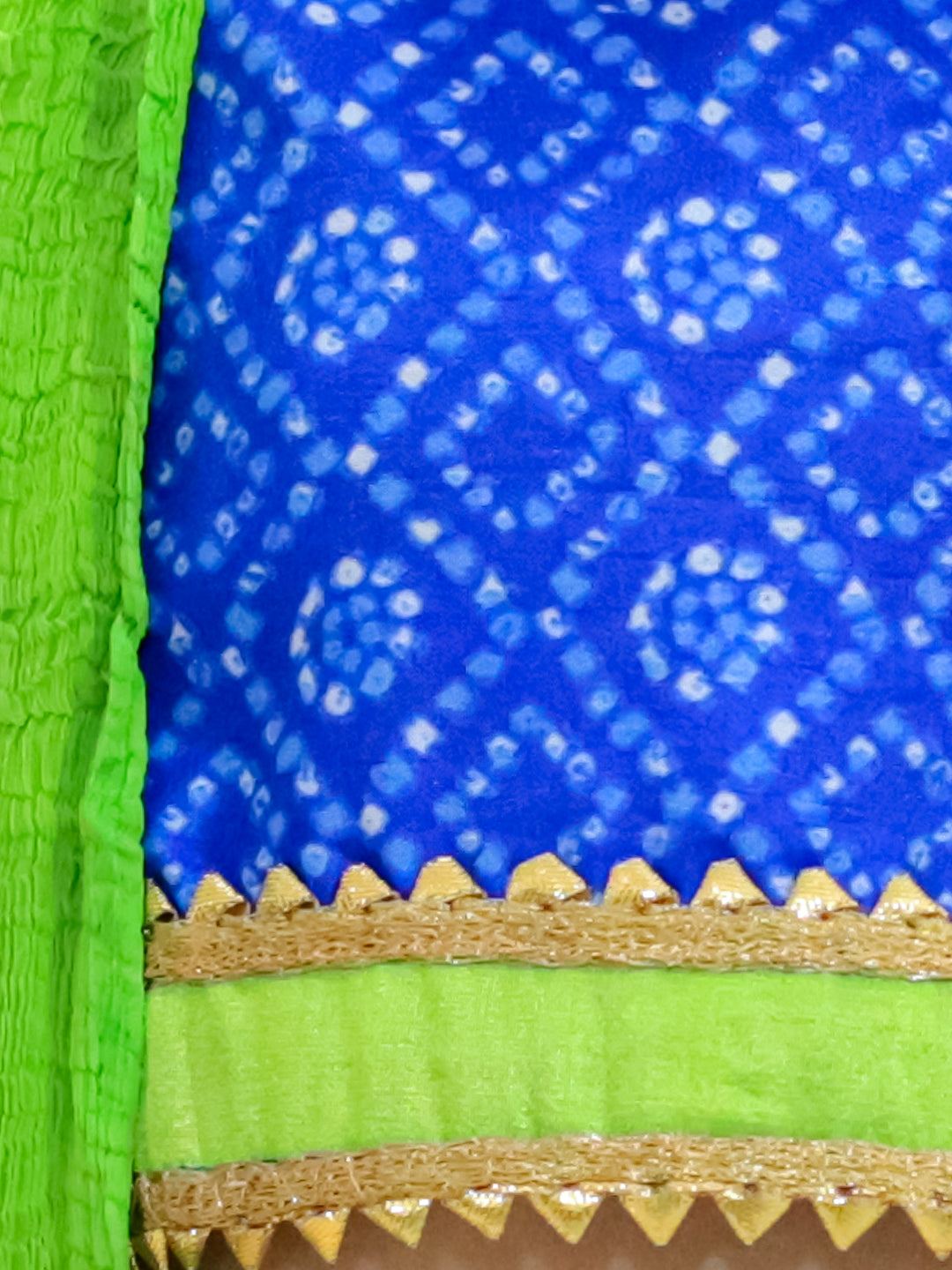 BownBee Bandhani Net pleated Sleeves Lehenga with Dupatta For Girls- Blue