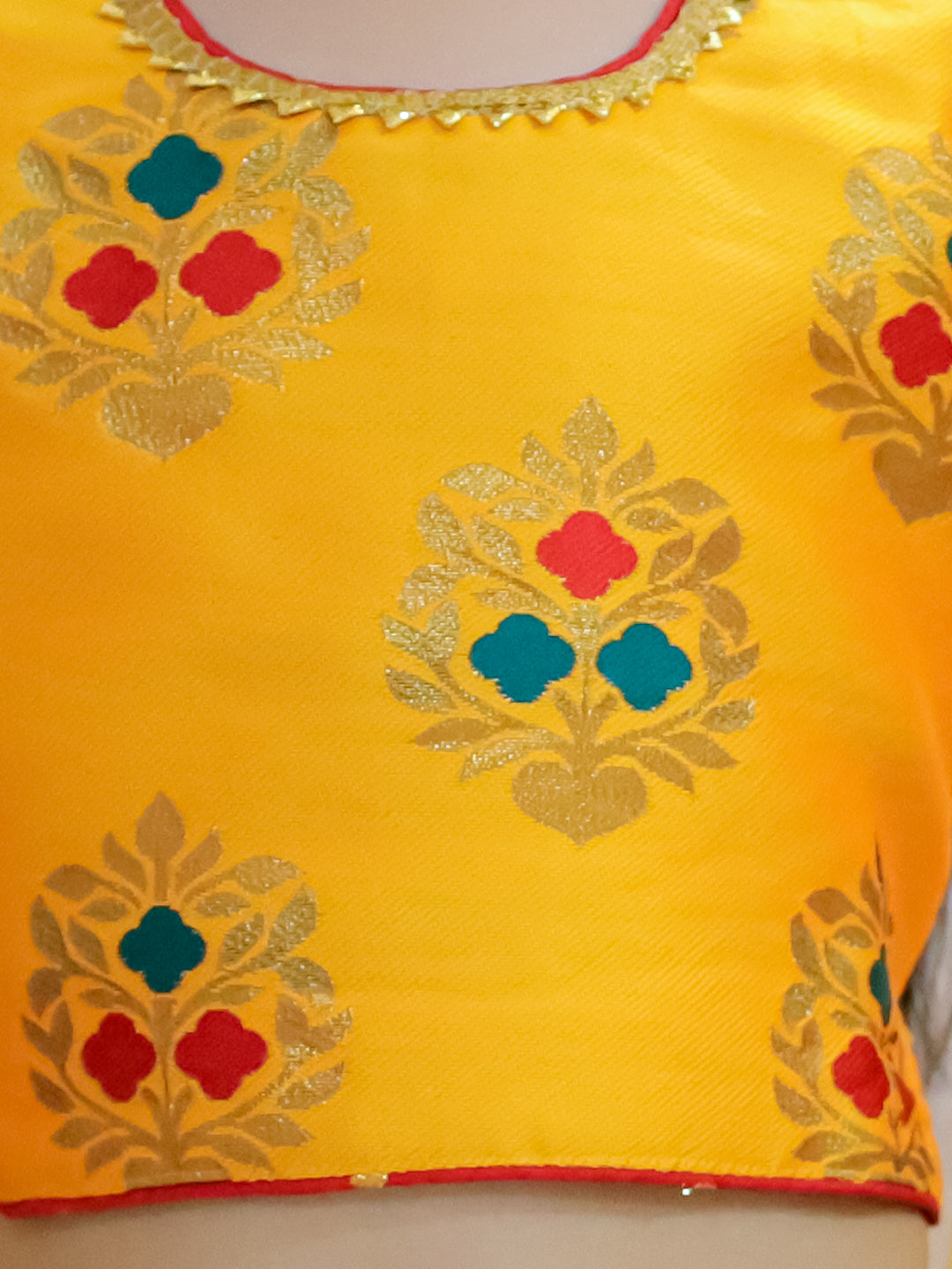 BownBee Jacquard Flared Sleeve Top with Silk Lehenga with Dupatta For Girls - Yellow