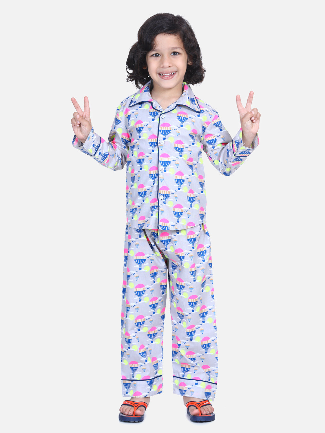 BownBee Full Sleeve Printed Boys Night Suit- Multi