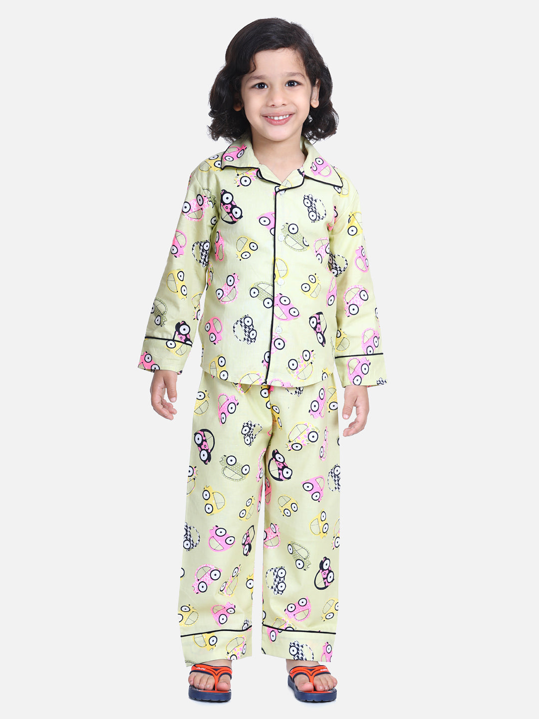 BownBee Full Sleeve Printed Boys Night Suit- Yellow