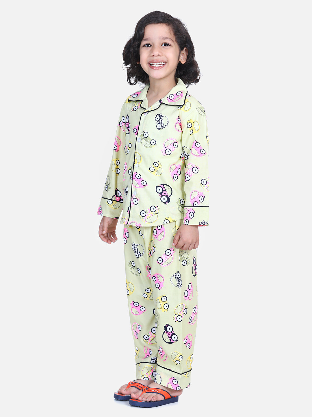 BownBee Full Sleeve Printed Boys Night Suit- Yellow