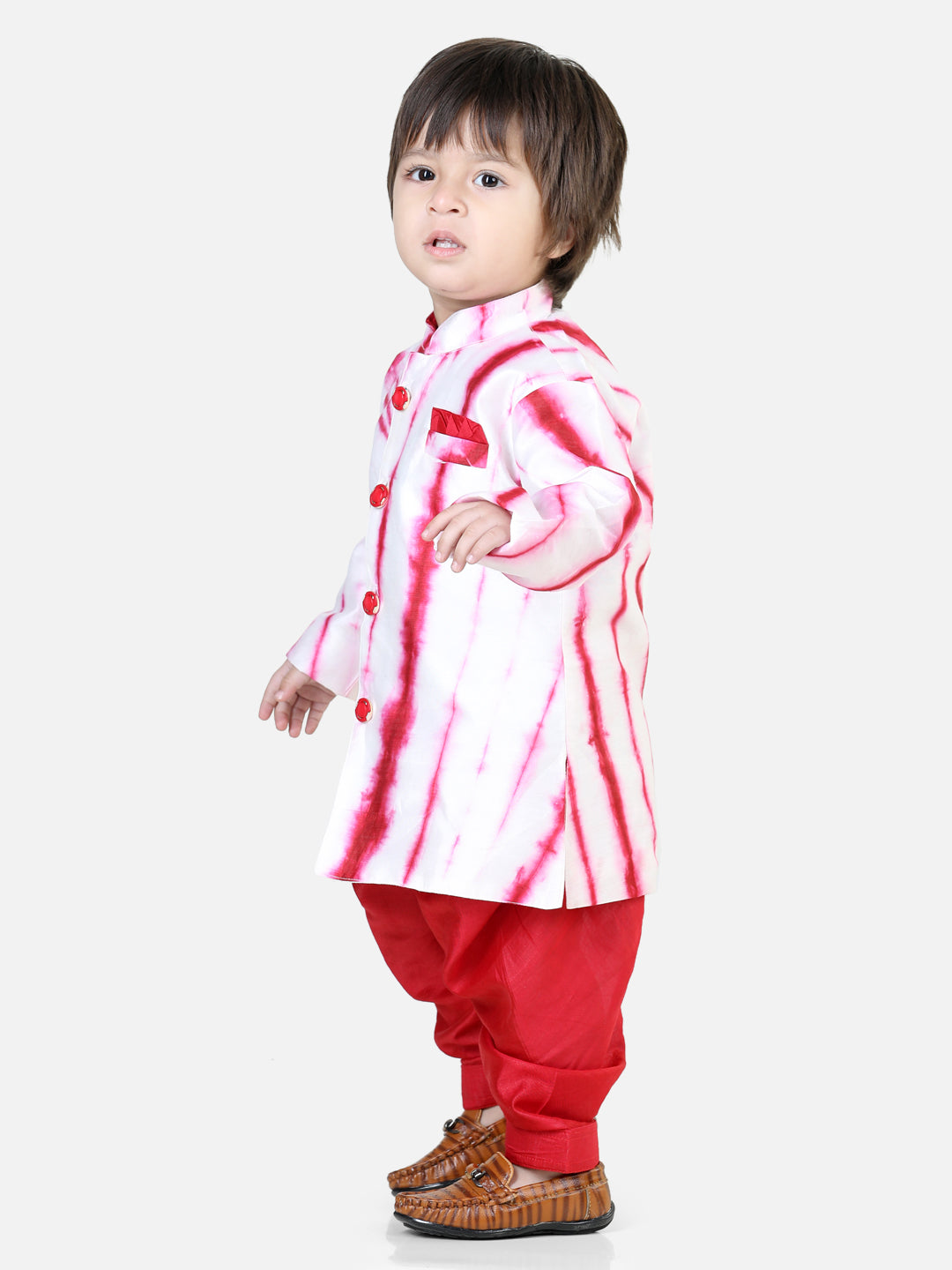 BownBee Sibling Hand Dyed Chanderi Silk Sherwani Salwar For Boys-Kurti Pant with Dupatta for Girls Red