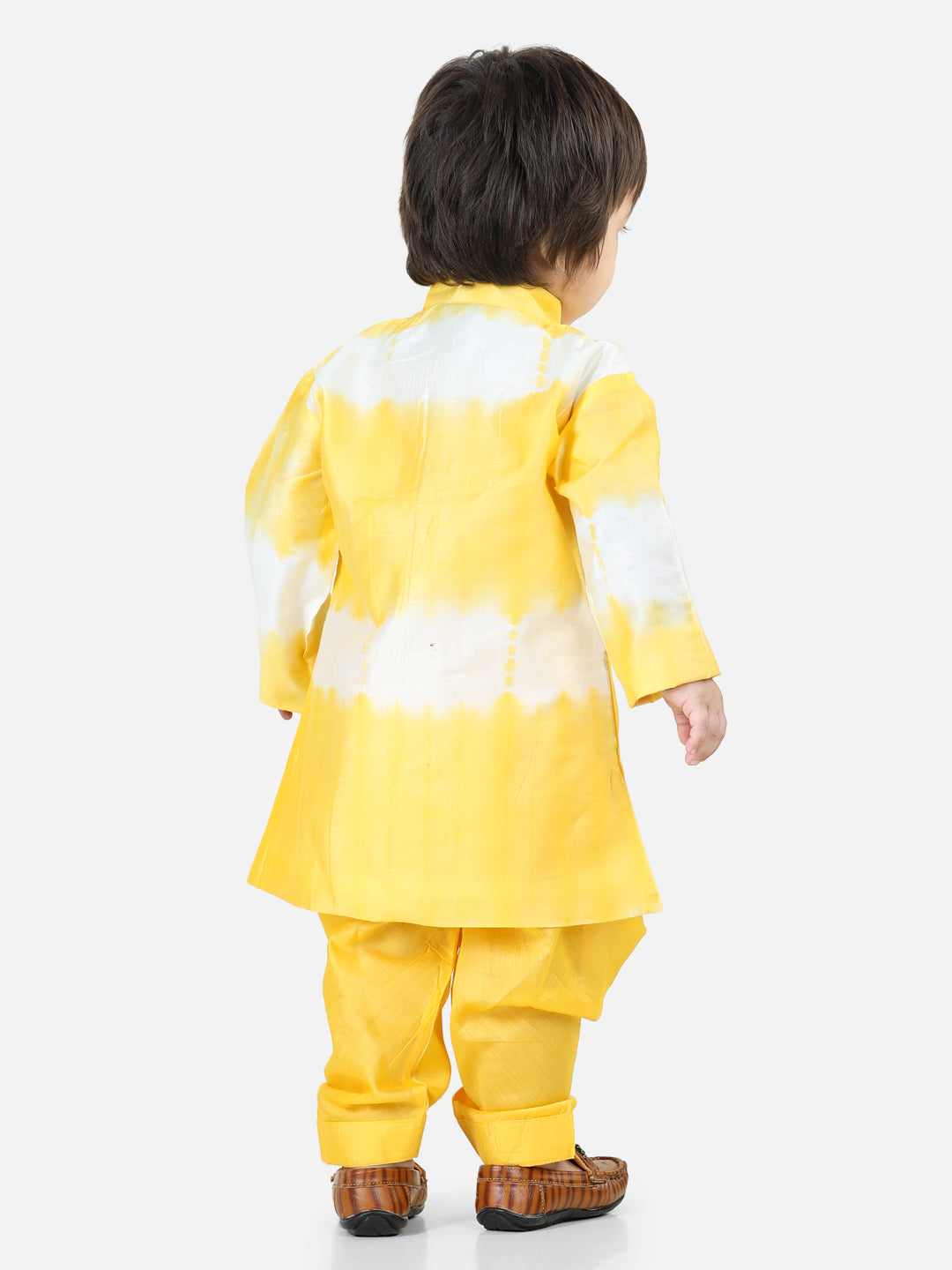 BownBee Sibling Hand Dyed Chanderi Silk Sherwani Salwar For Boys-Kurti Pant with Dupatta for Girls Yellow