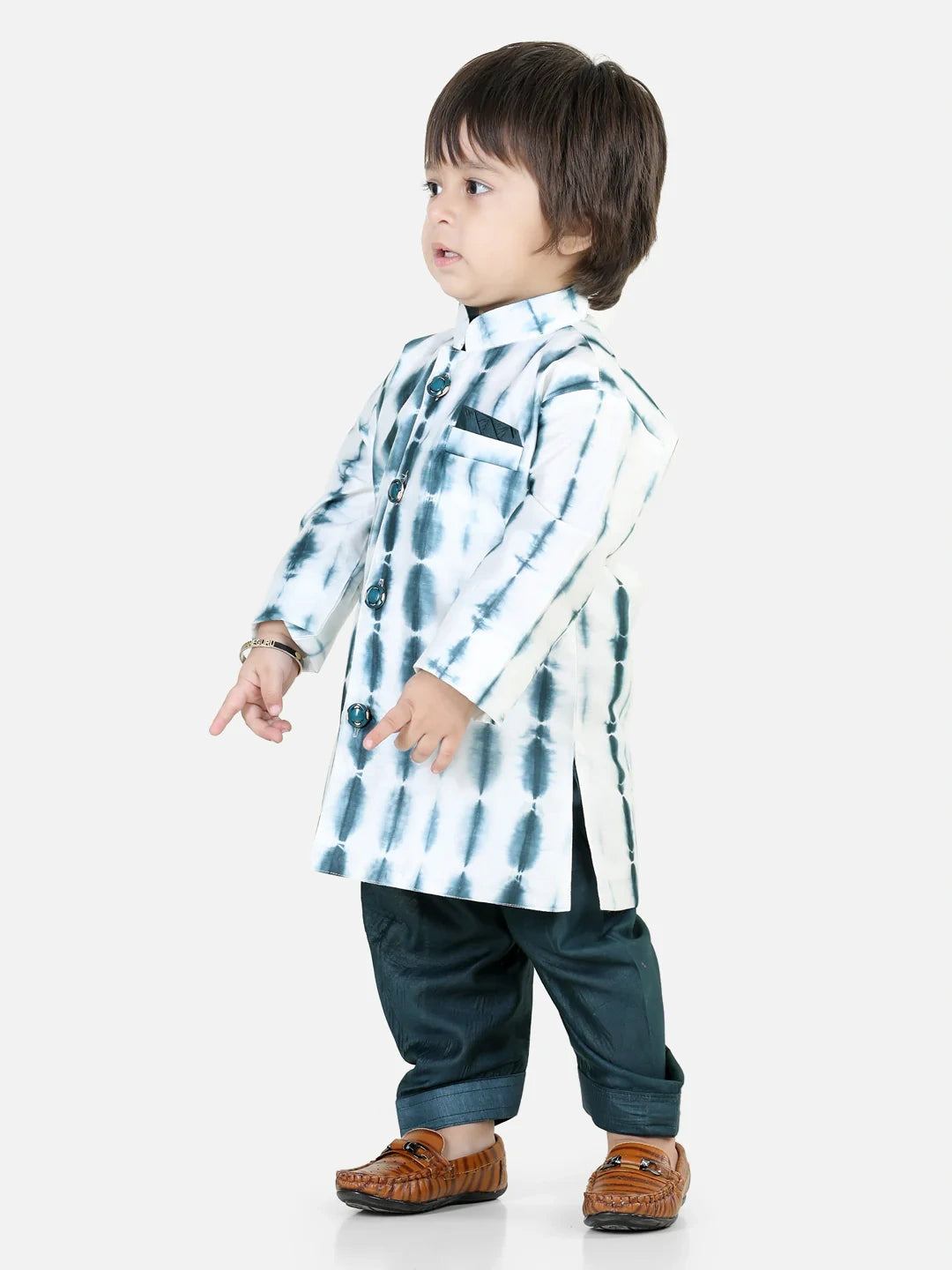 BownBee Hand Dyed Chanderi Silk Sherwani Salwar For Boys