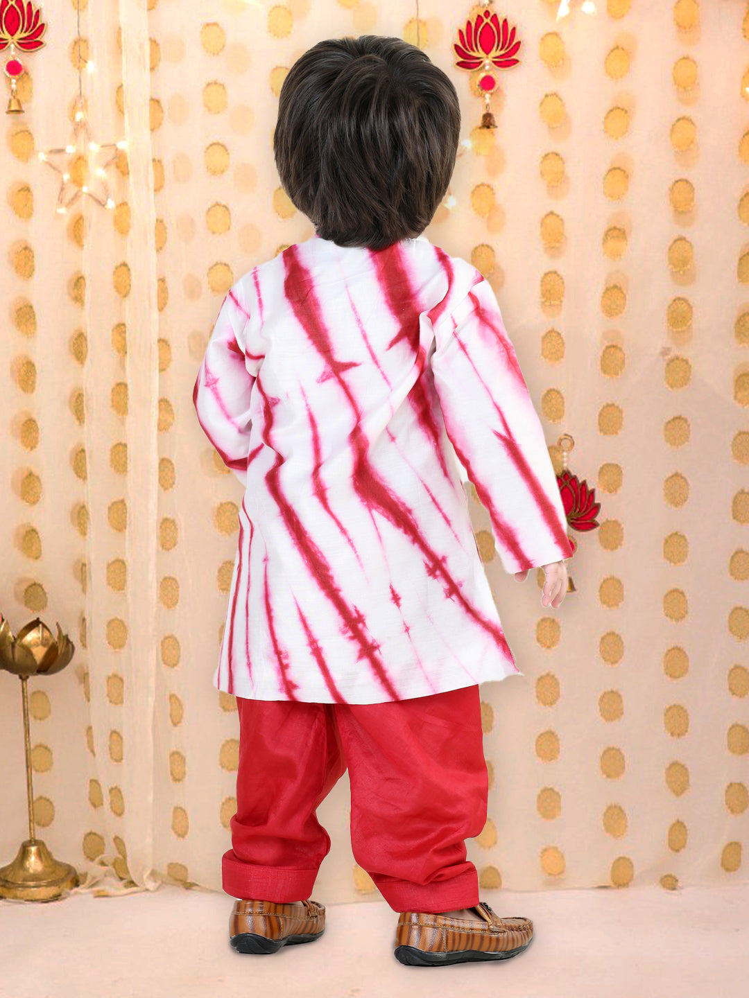 BownBee Hand Dyed Chanderi Silk Sherwani Salwar For Boys- Red