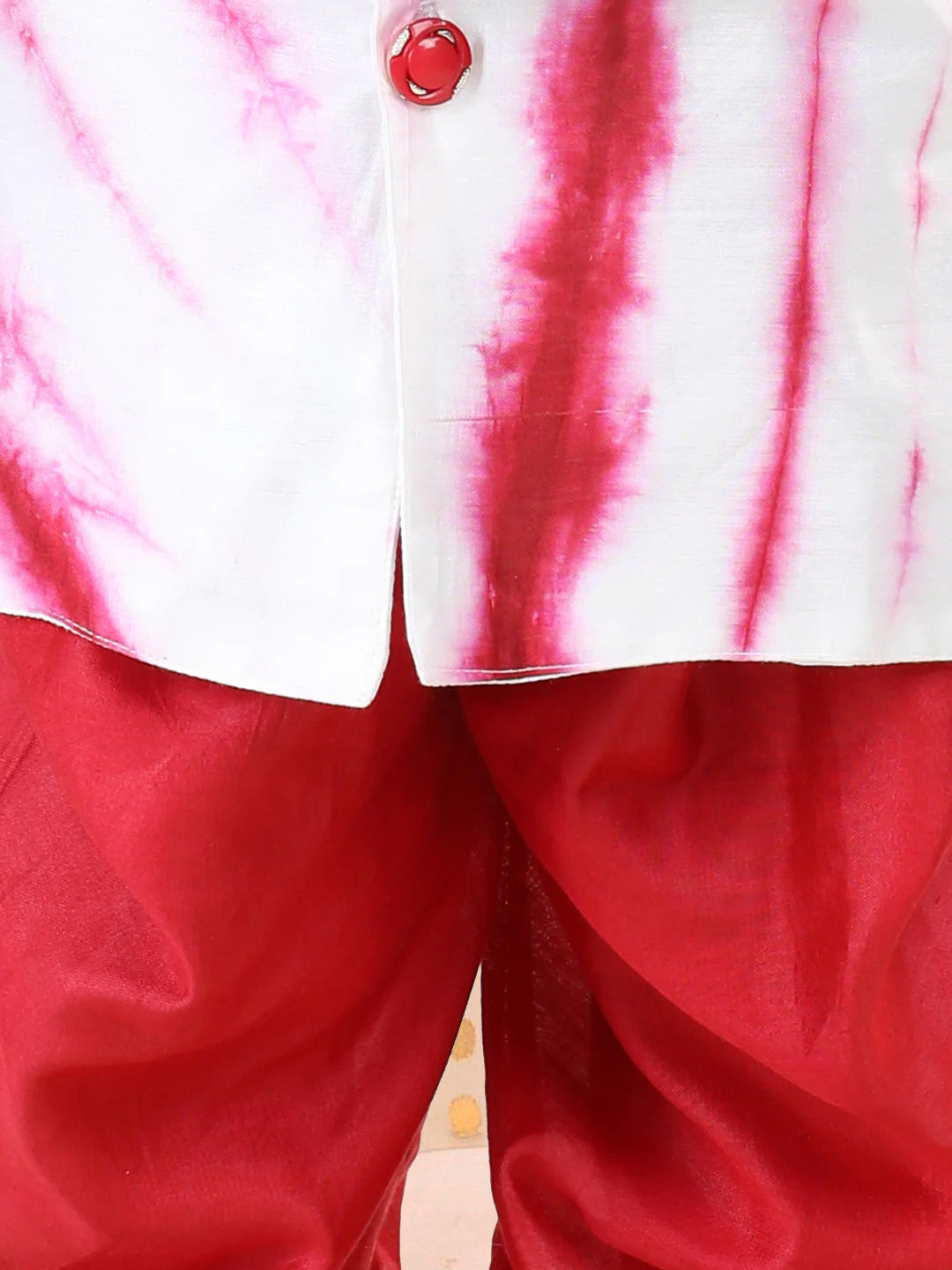 BownBee Hand Dyed Chanderi Silk Sherwani Salwar For Boys- Red
