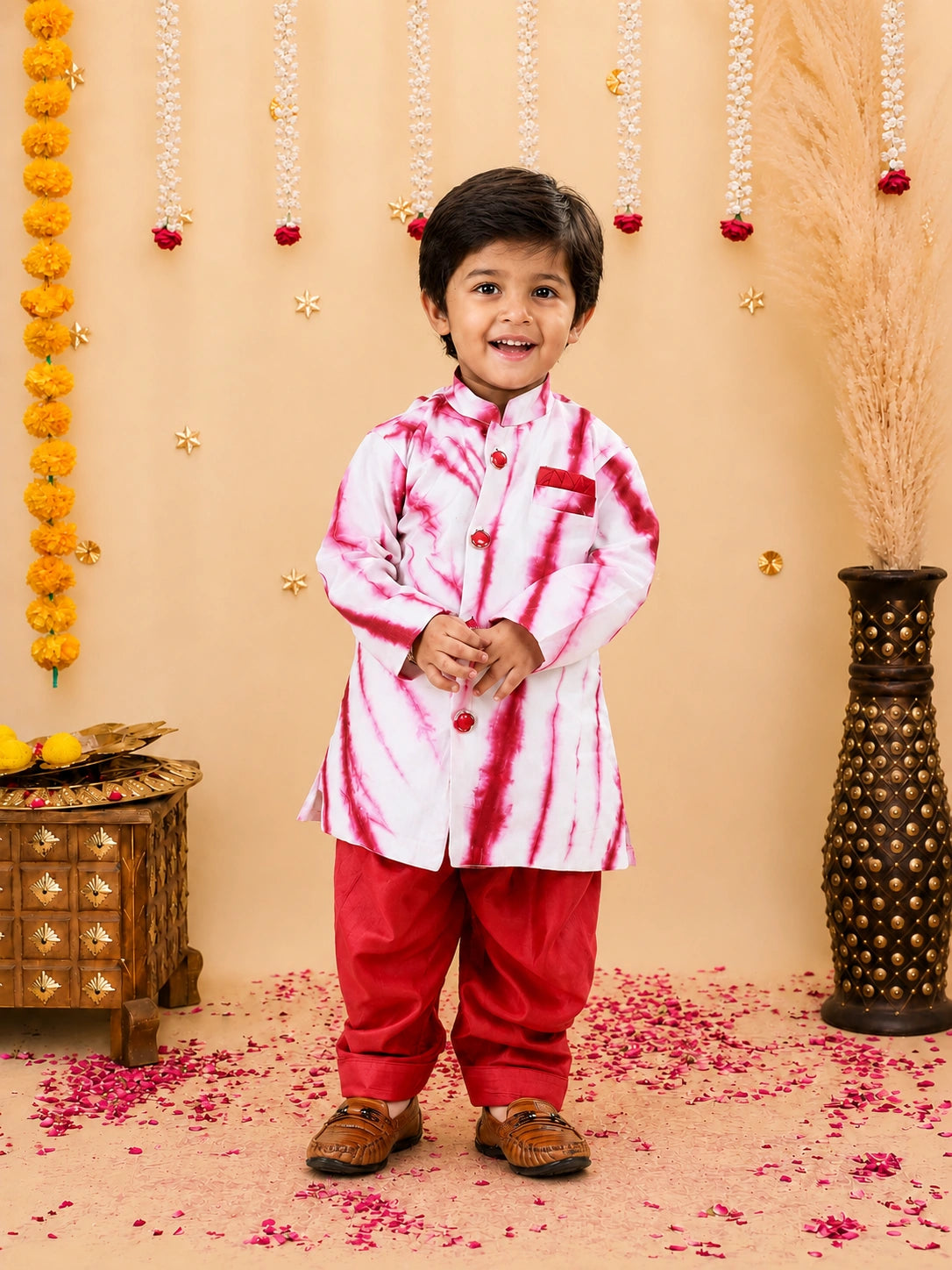 BownBee Hand Dyed Chanderi Silk Sherwani Salwar For Boys