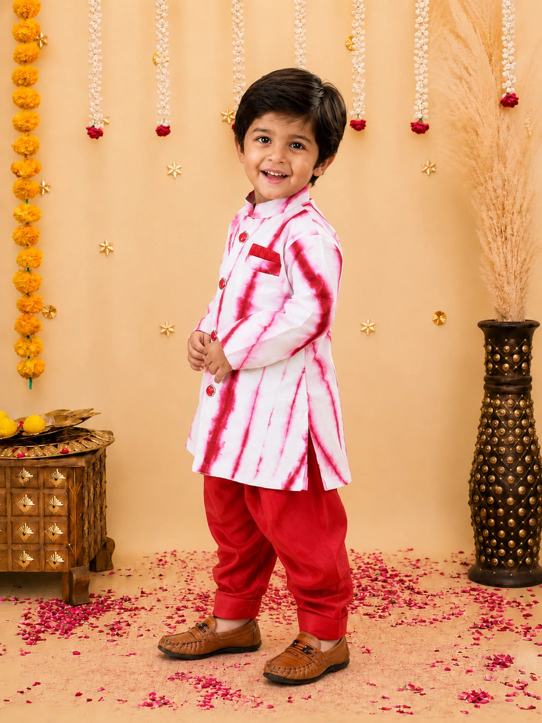 BownBee Hand Dyed Chanderi Silk Sherwani Salwar For Boys