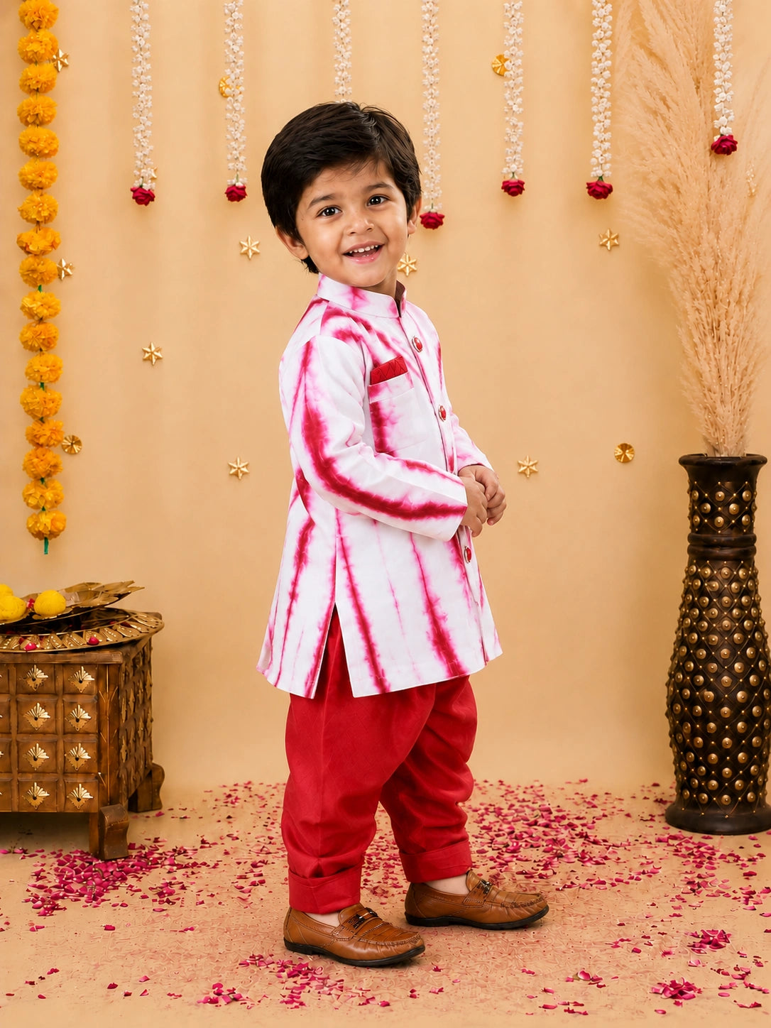 BownBee Hand Dyed Chanderi Silk Sherwani Salwar For Boys