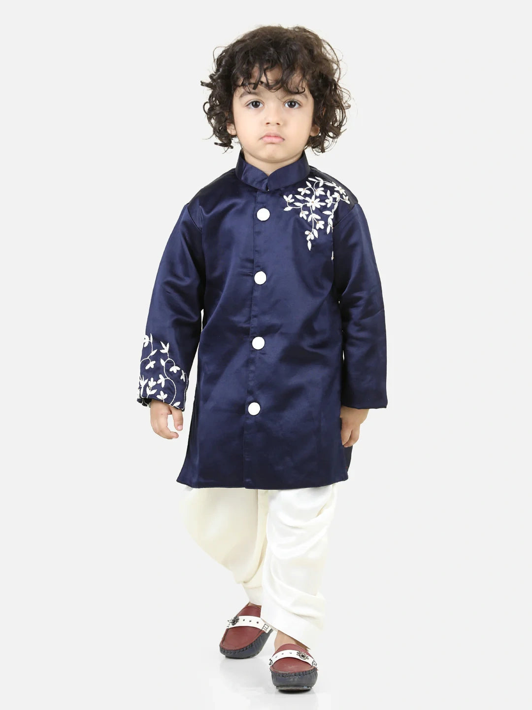 BownBee Hand Embroidered Jam Cotton Sherwani Salwar For Boys
