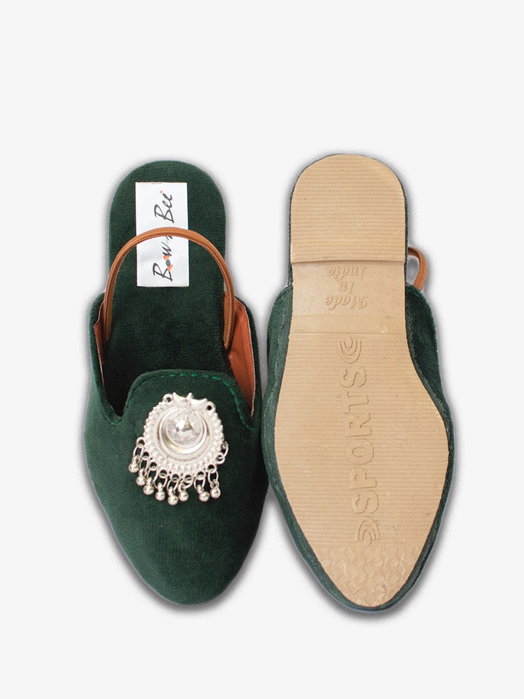 BownBee Suede Back Open Payal Jutti for Girls- Green