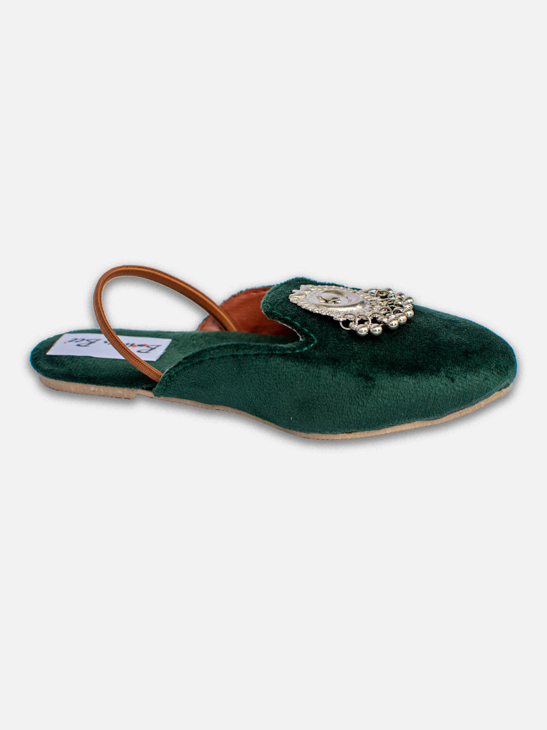 BownBee Suede Back Open Payal Jutti for Girls- Green