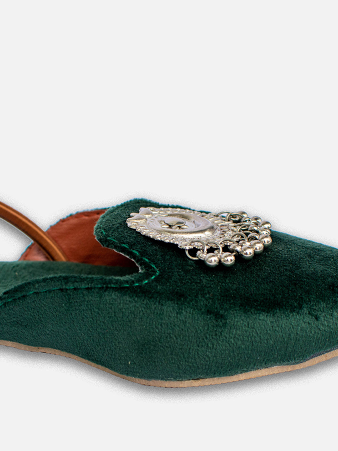 BownBee Suede Back Open Payal Jutti for Girls- Green