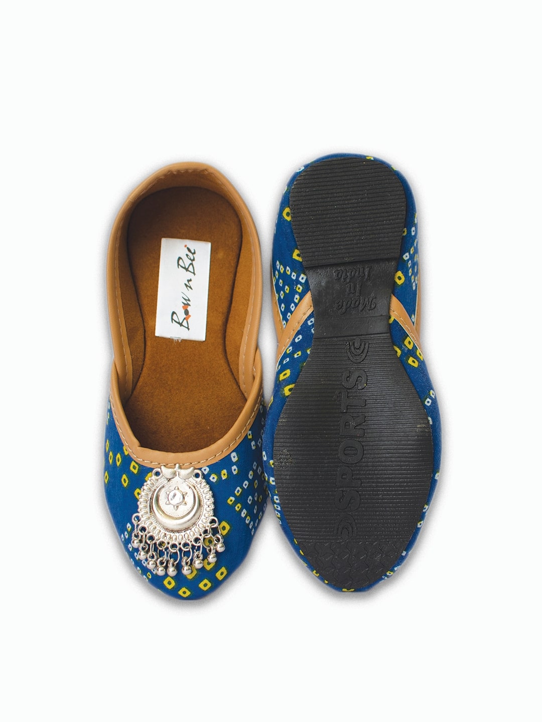 BownBee Bandhani Printed Payal Jutti for Girls- Blue