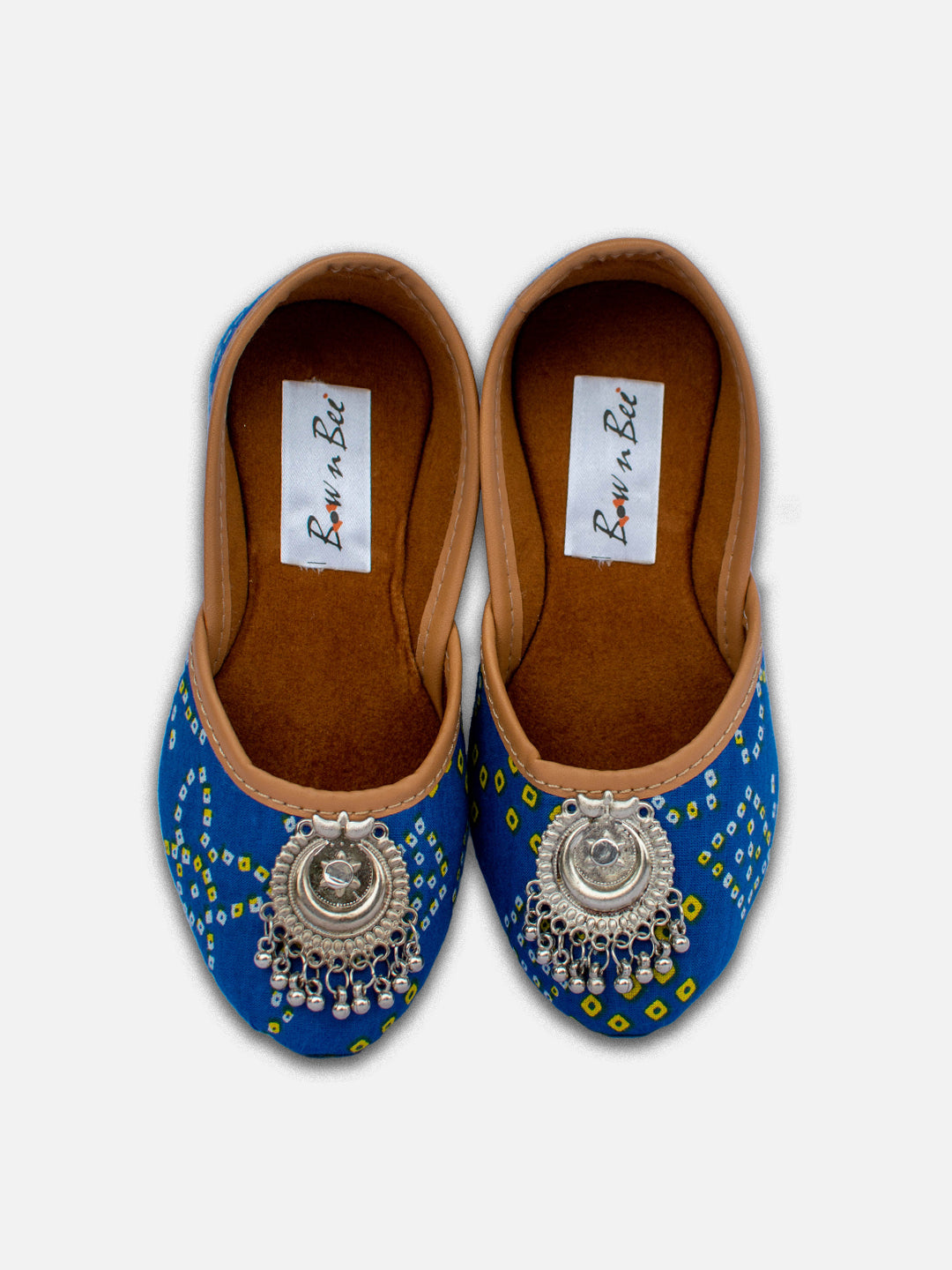 BownBee Bandhani Printed Payal Jutti for Girls- Blue