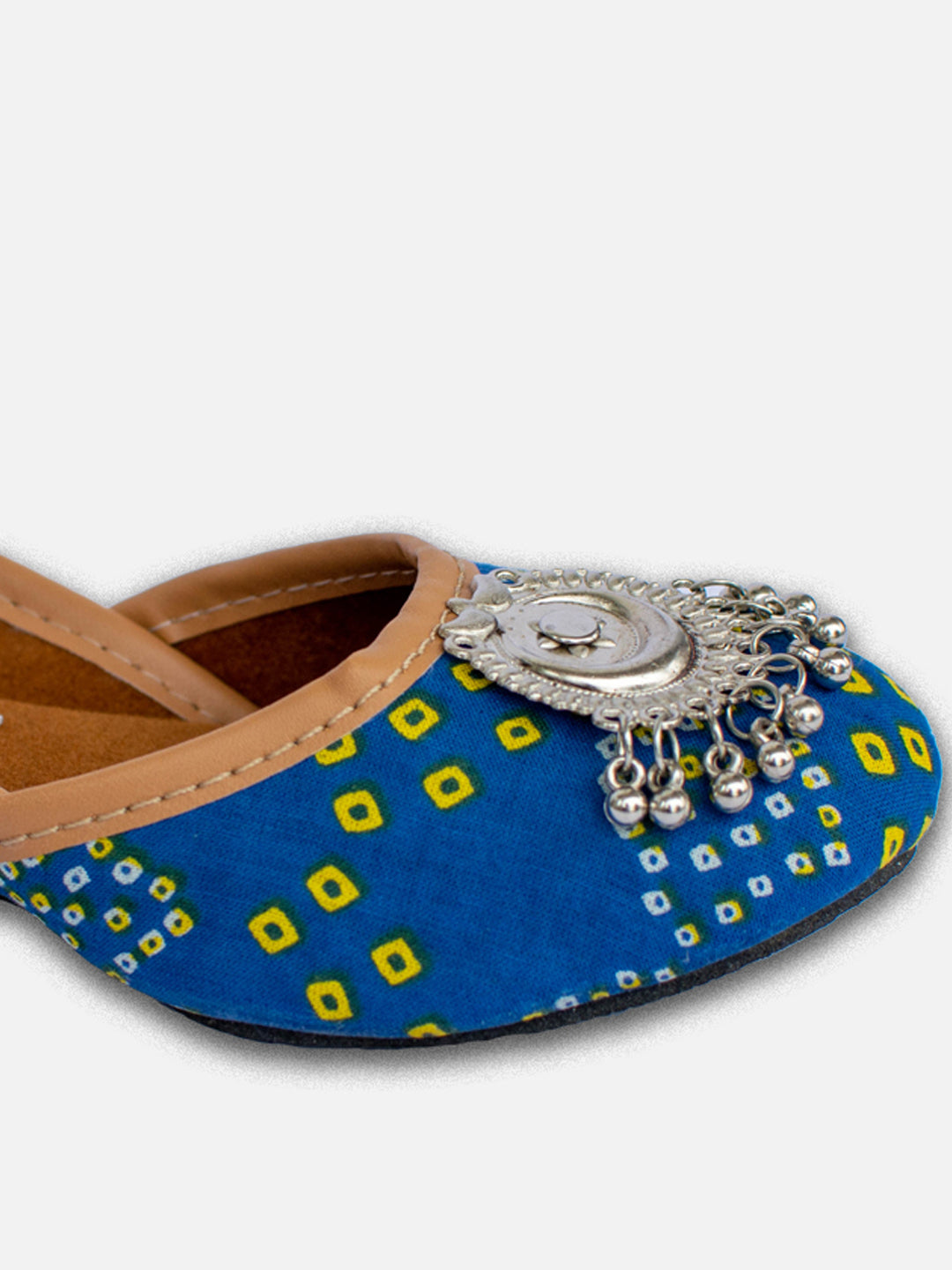 BownBee Bandhani Printed Payal Jutti for Girls- Blue