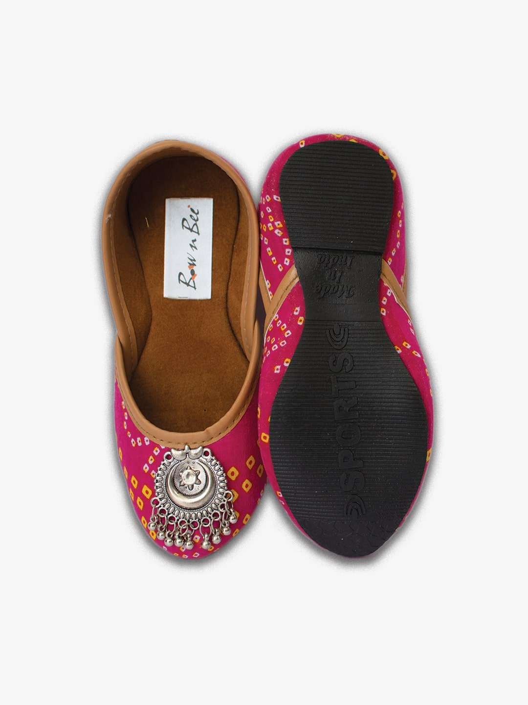 BownBee Bandhani Printed Payal Jutti for Girls- Pink