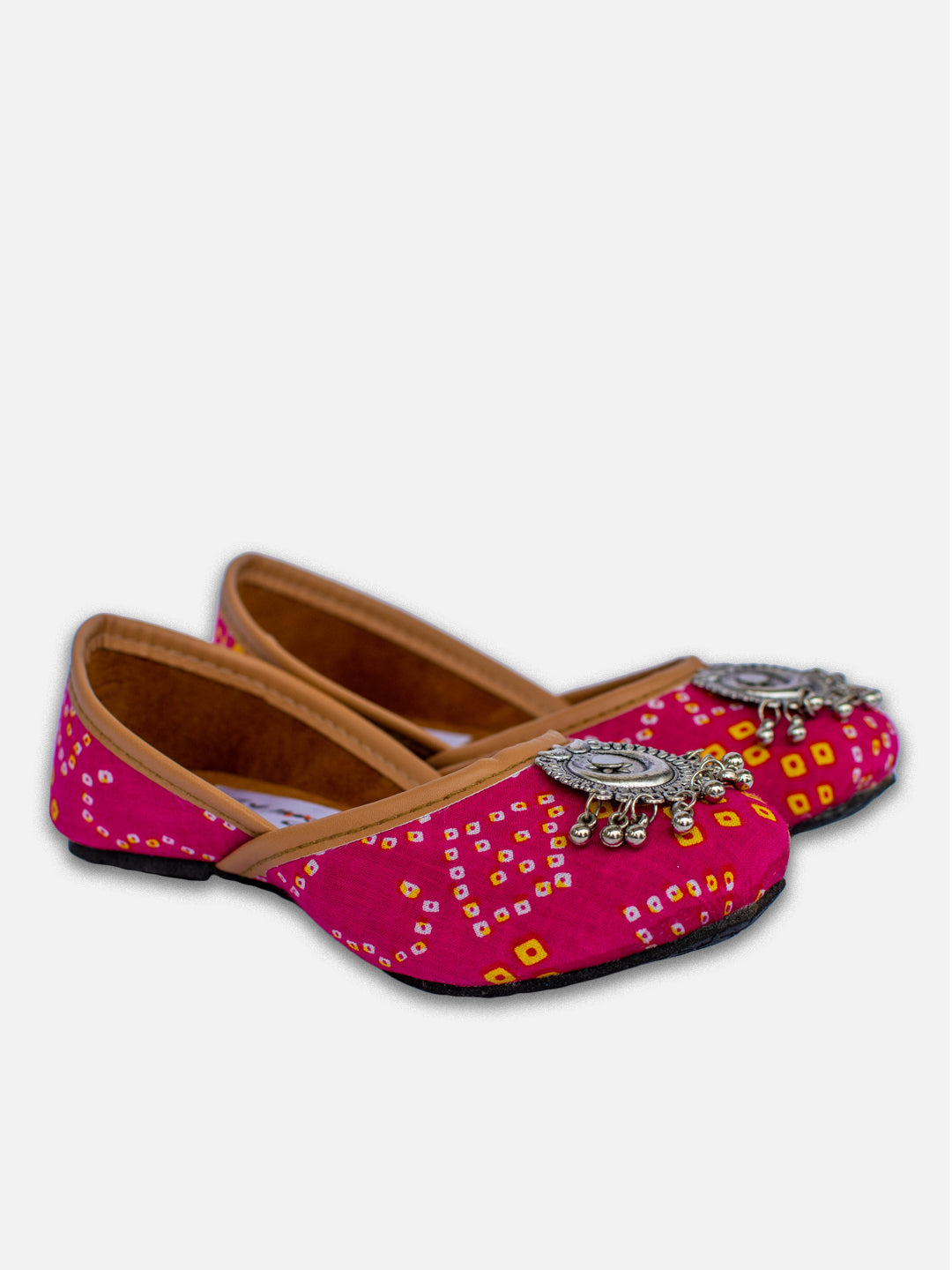 BownBee Bandhani Printed Payal Jutti for Girls- Pink