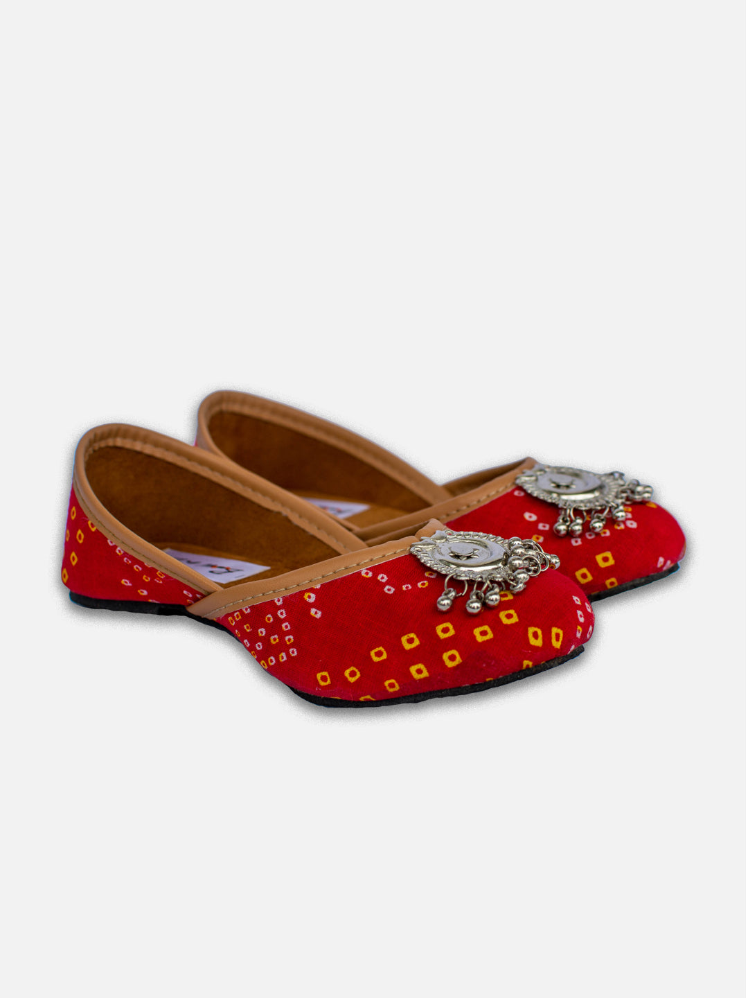 BownBee Bandhani Printed Payal Jutti for Girls- Red