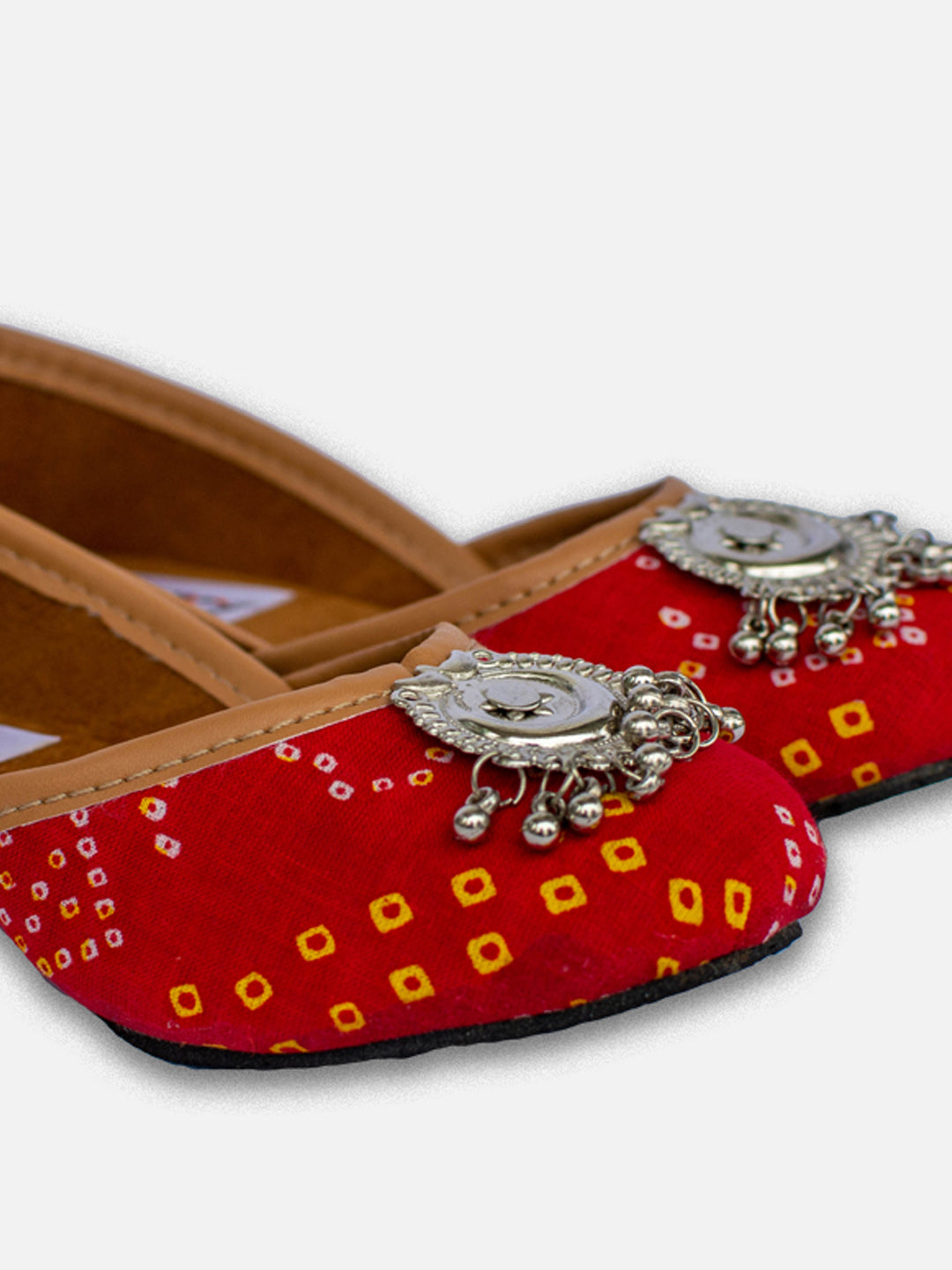 BownBee Bandhani Printed Payal Jutti for Girls- Red