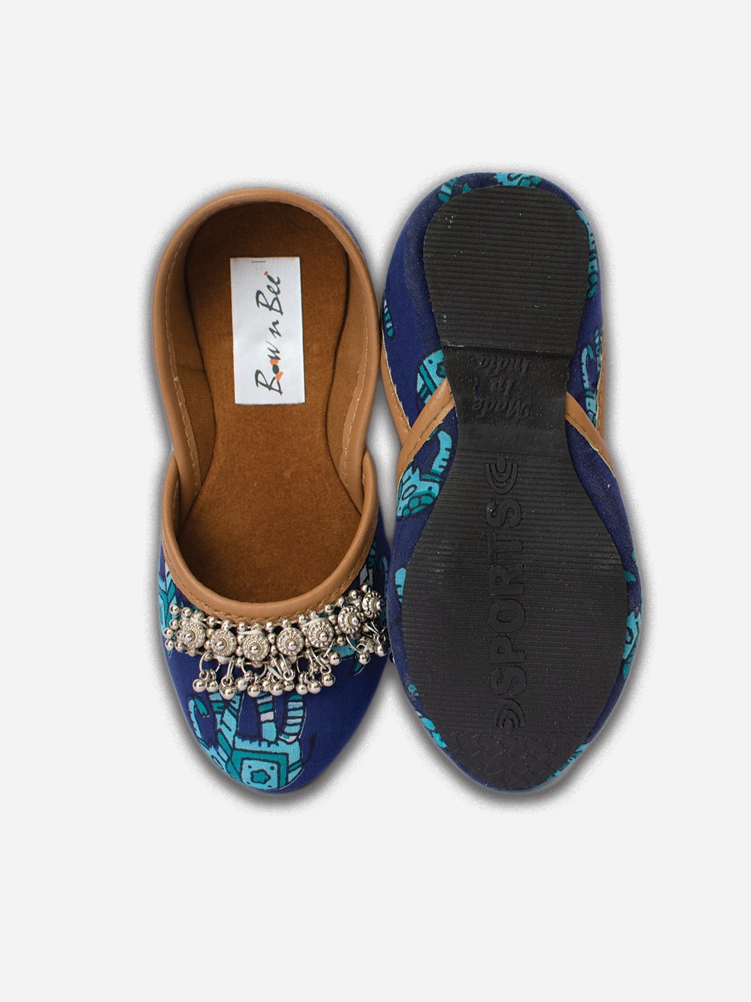 BownBee Hathi Printed Payal Jutti for Girls- Blue