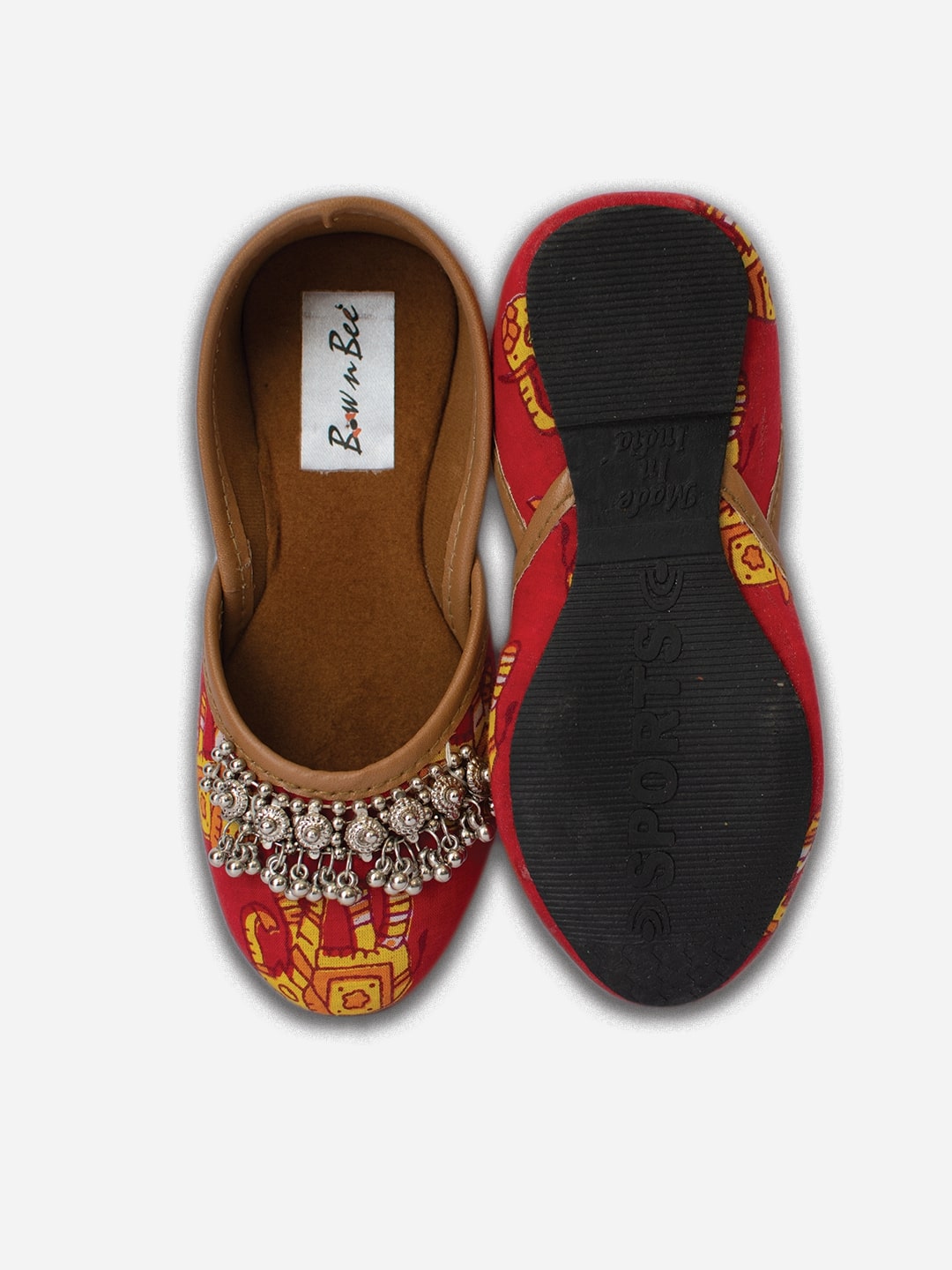 BownBee Hathi Printed Payal Jutti for Girls- Red
