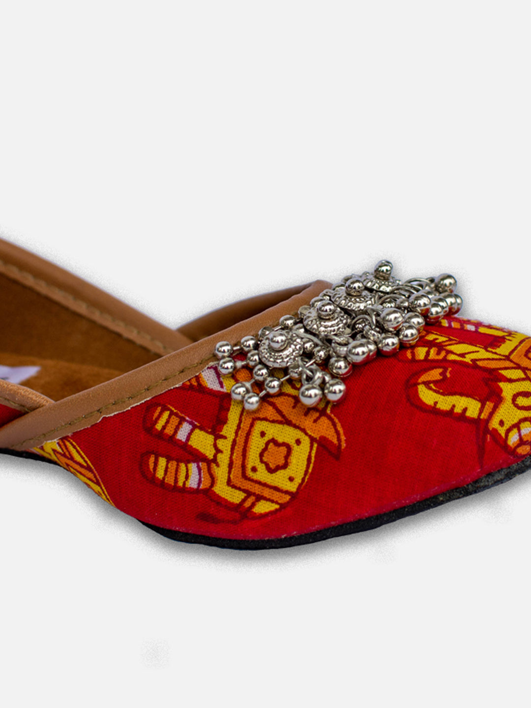 BownBee Hathi Printed Payal Jutti for Girls- Red