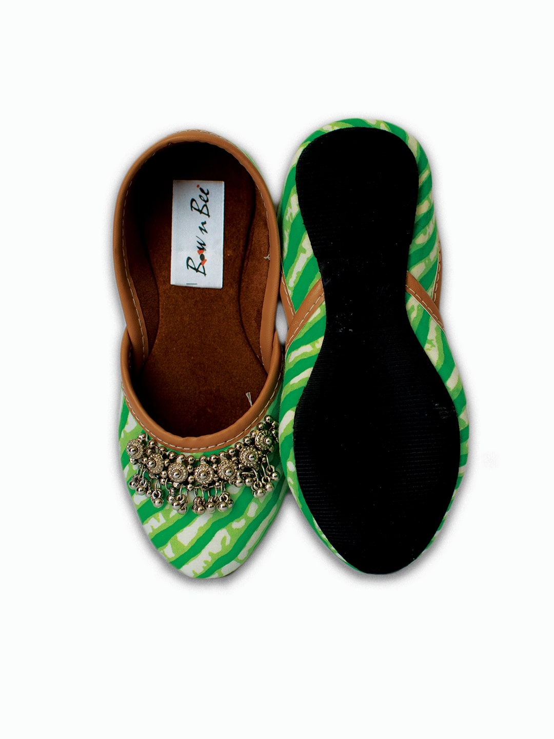 BownBee Leheriya Printed Payal Jutti for Girls- Green