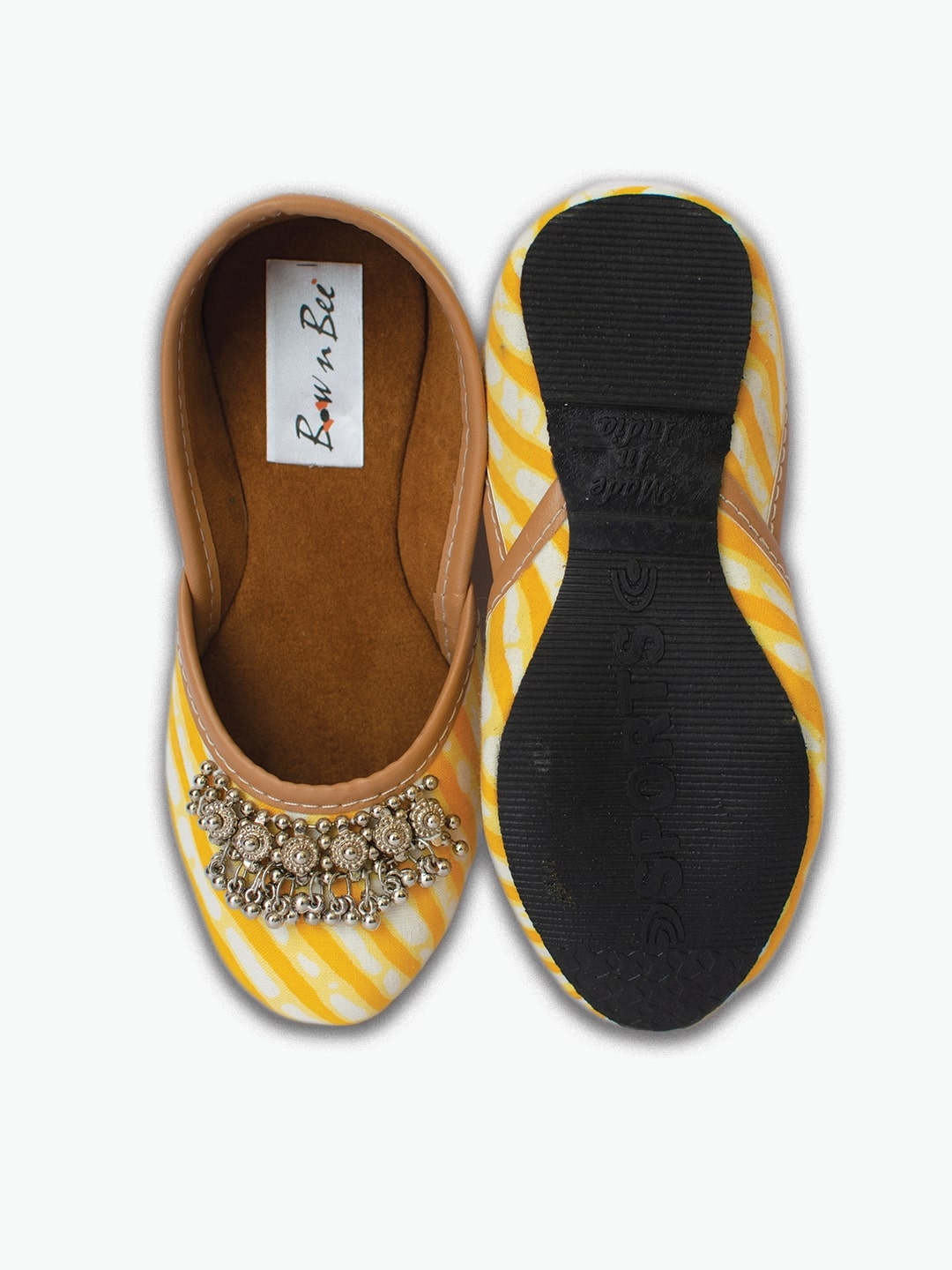 BownBee Leheriya Printed Payal Jutti for Girls- Yellow