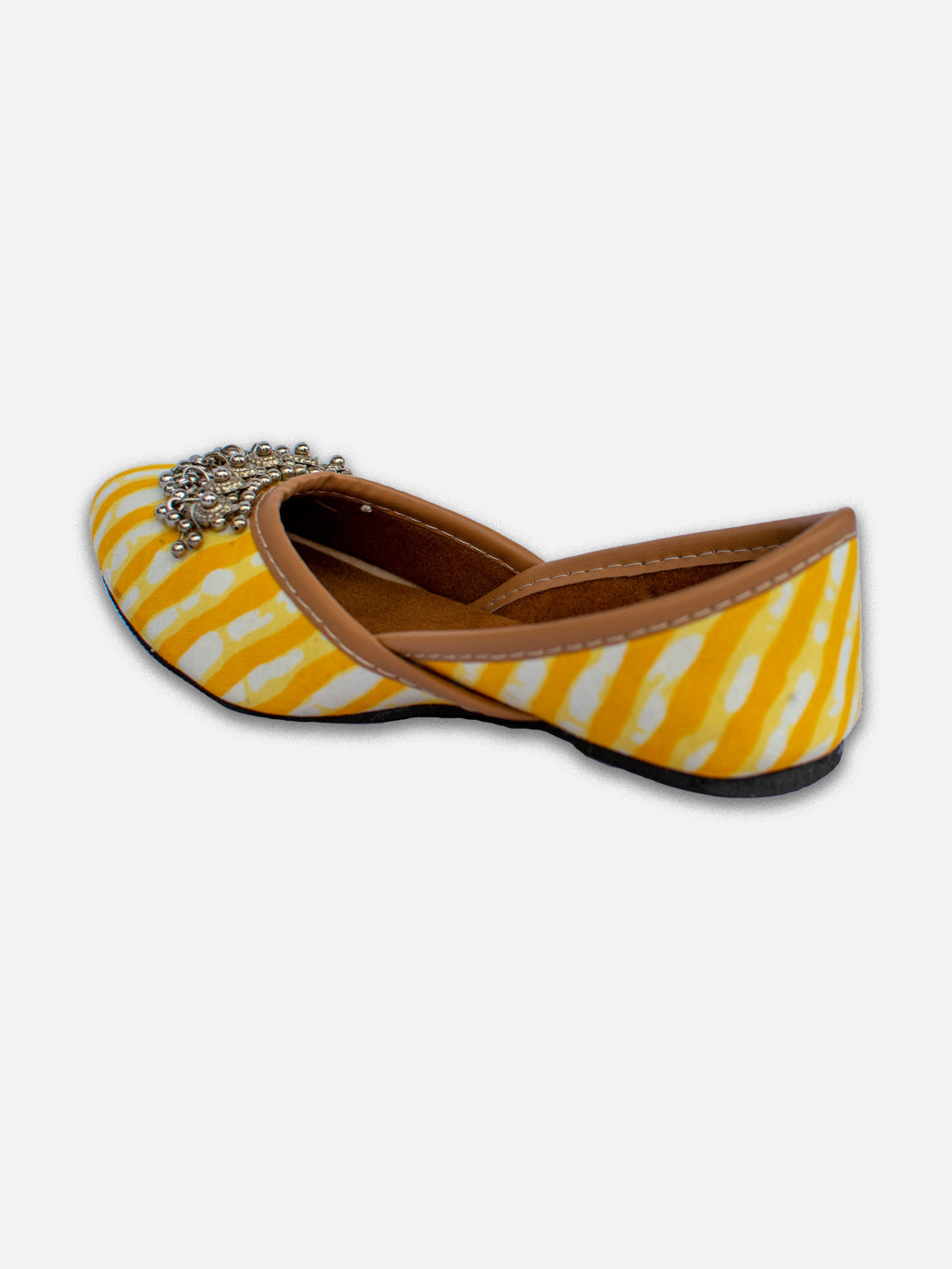 BownBee Leheriya Printed Payal Jutti for Girls- Yellow