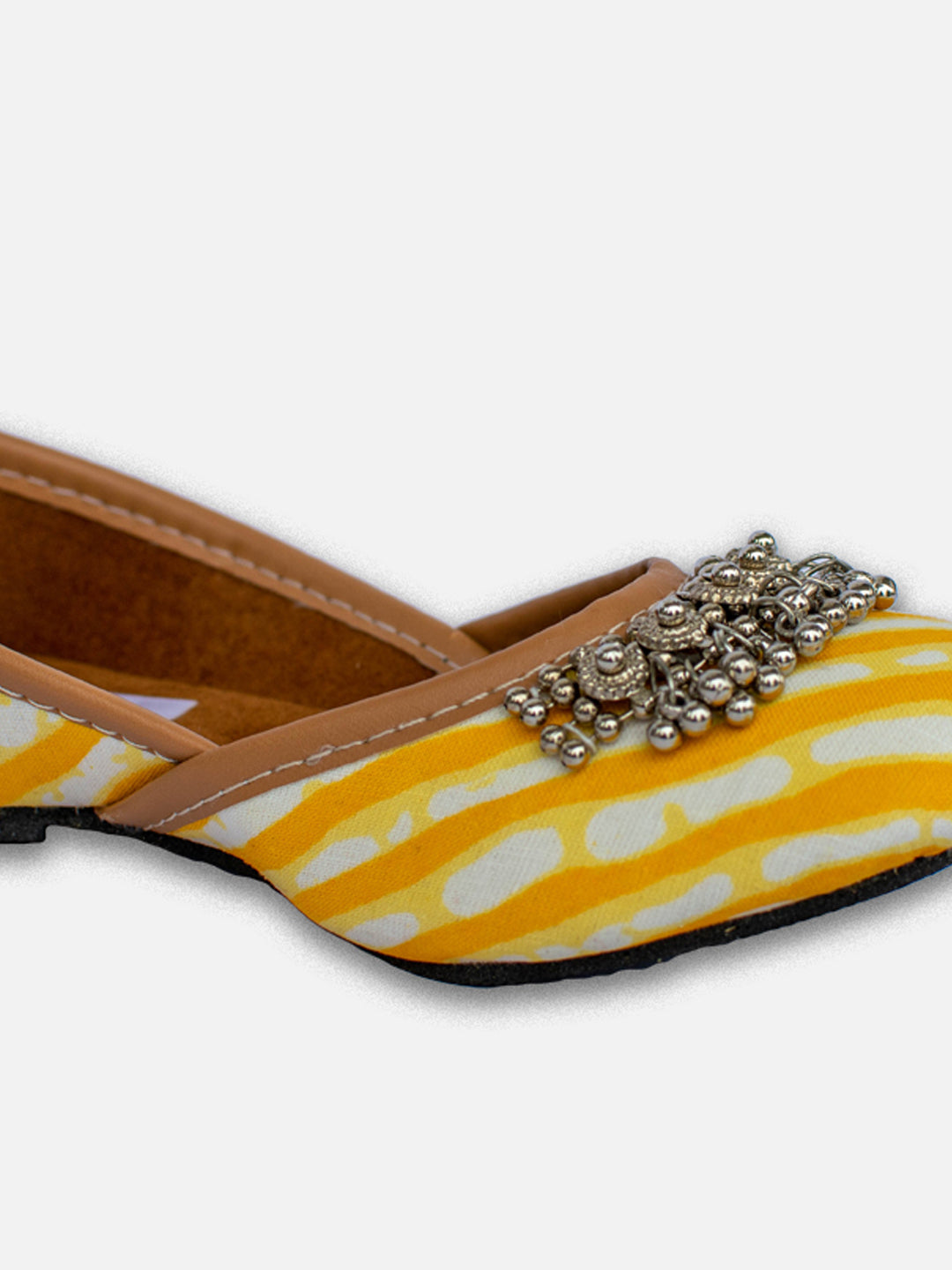 BownBee Leheriya Printed Payal Jutti for Girls- Yellow