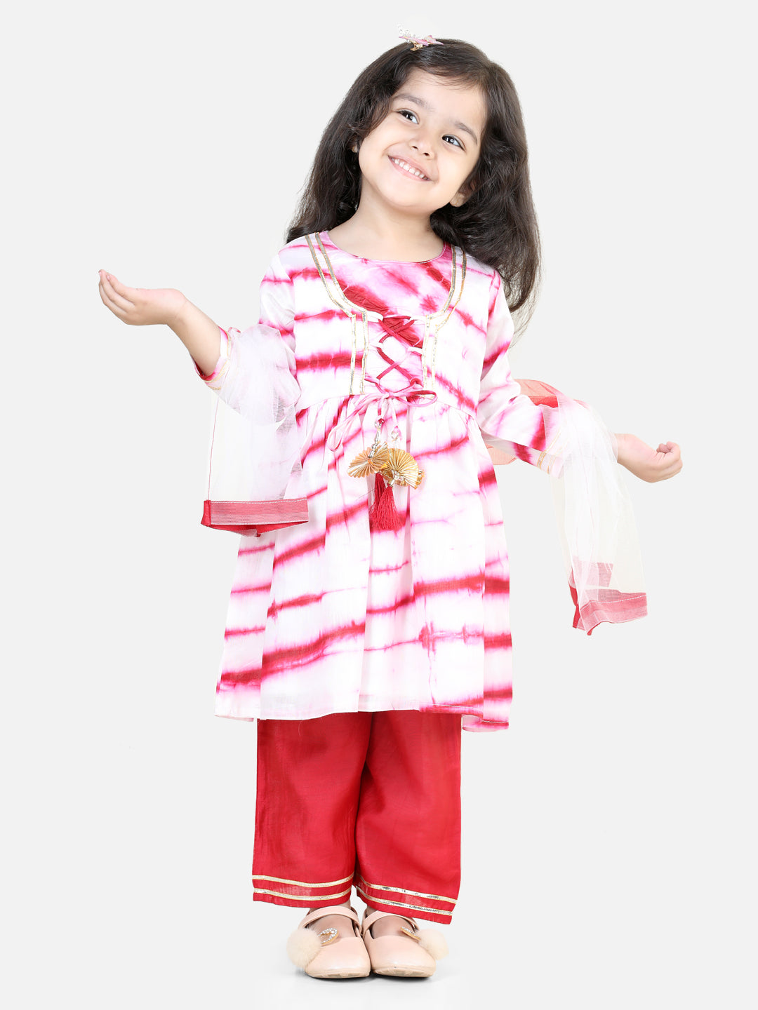 BownBee Sibling Hand Dyed Chanderi Silk Sherwani Salwar For Boys-Kurti Pant with Dupatta for Girls Red