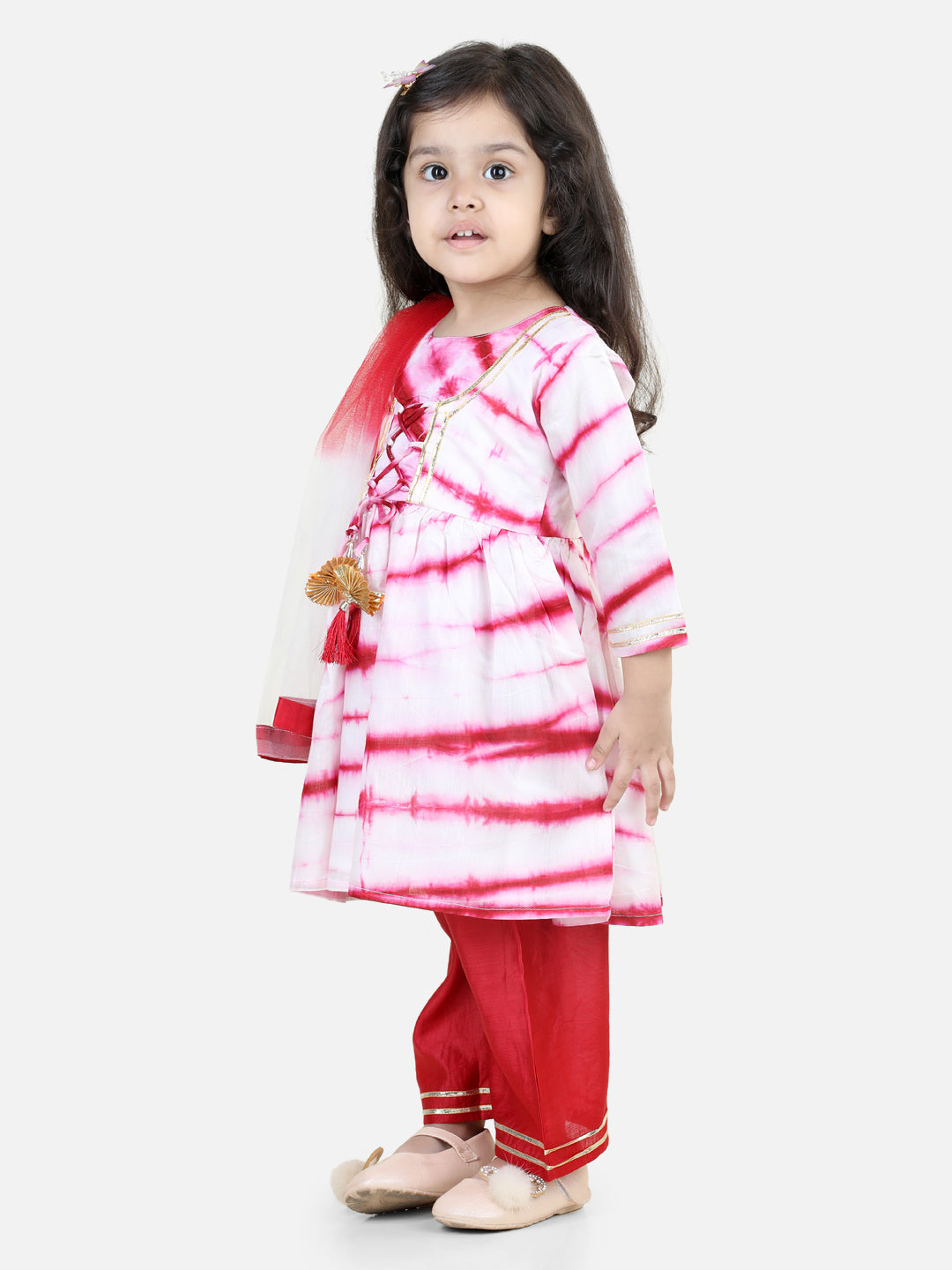 BownBee Sibling Hand Dyed Chanderi Silk Sherwani Salwar For Boys-Kurti Pant with Dupatta for Girls Red