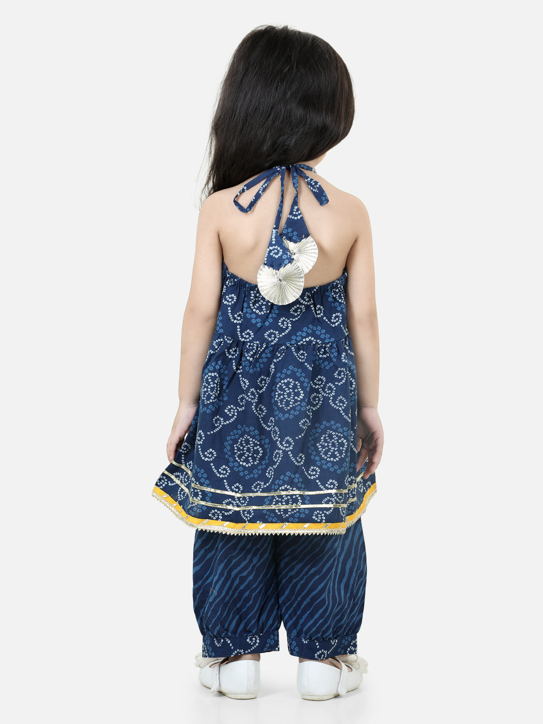 BownBee Halter Neck Pure Cotton Kurti with Harem for Girls- Blue