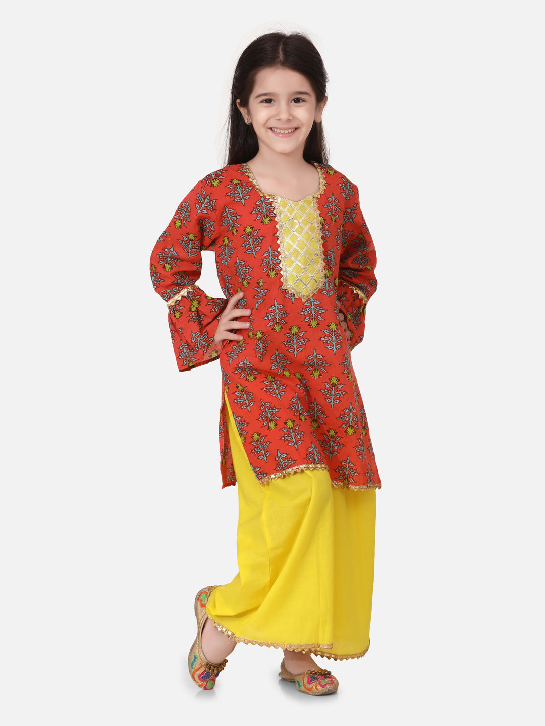 BownBee Hand Block Print Kurti Palazzo For Girls-Super Sale