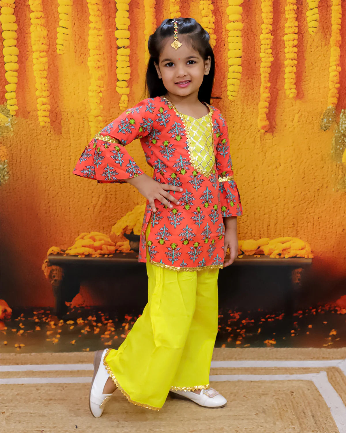 BownBee Hand Block Print Kurti Palazzo For Girls
