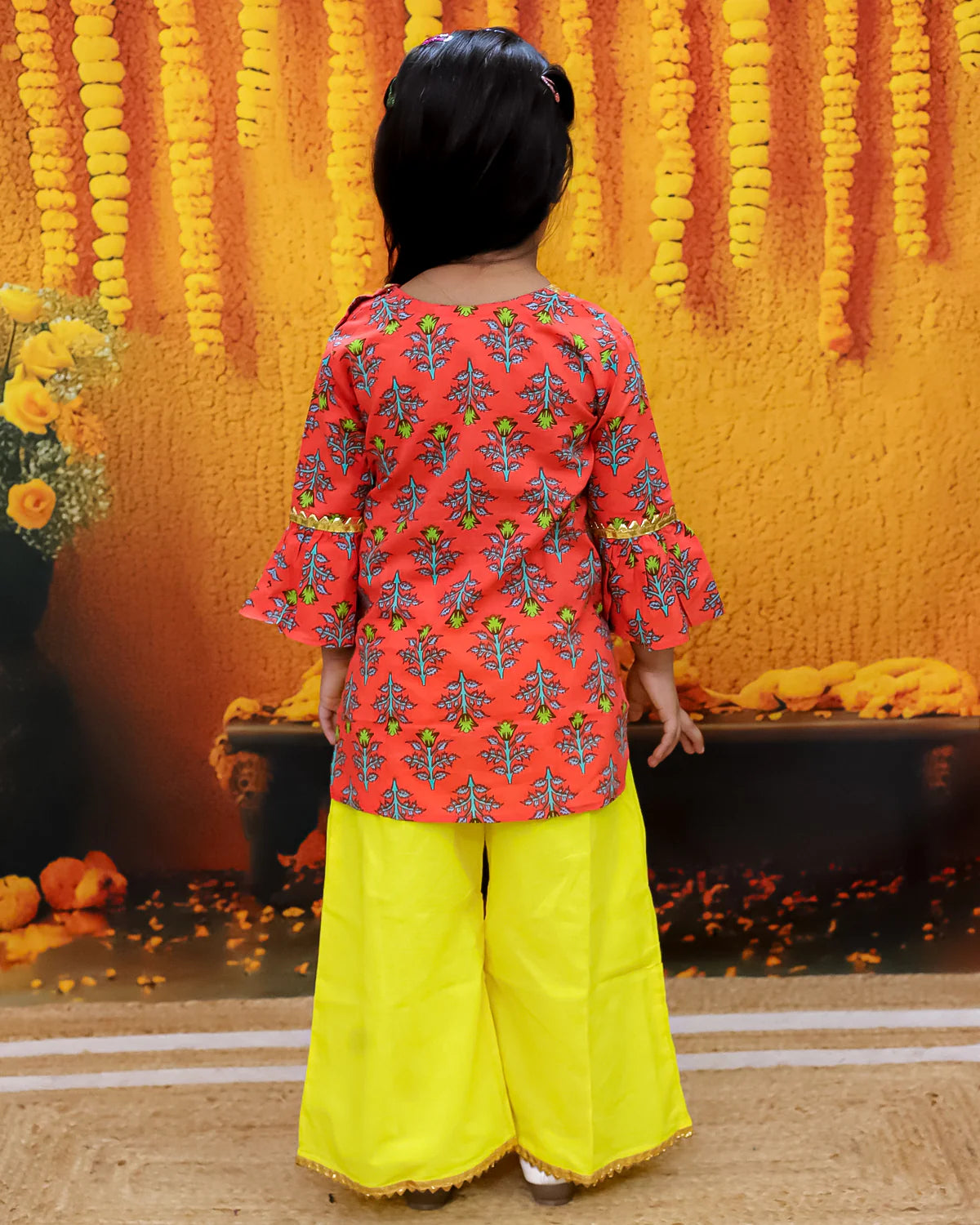 BownBee Hand Block Print Kurti Palazzo For Girls