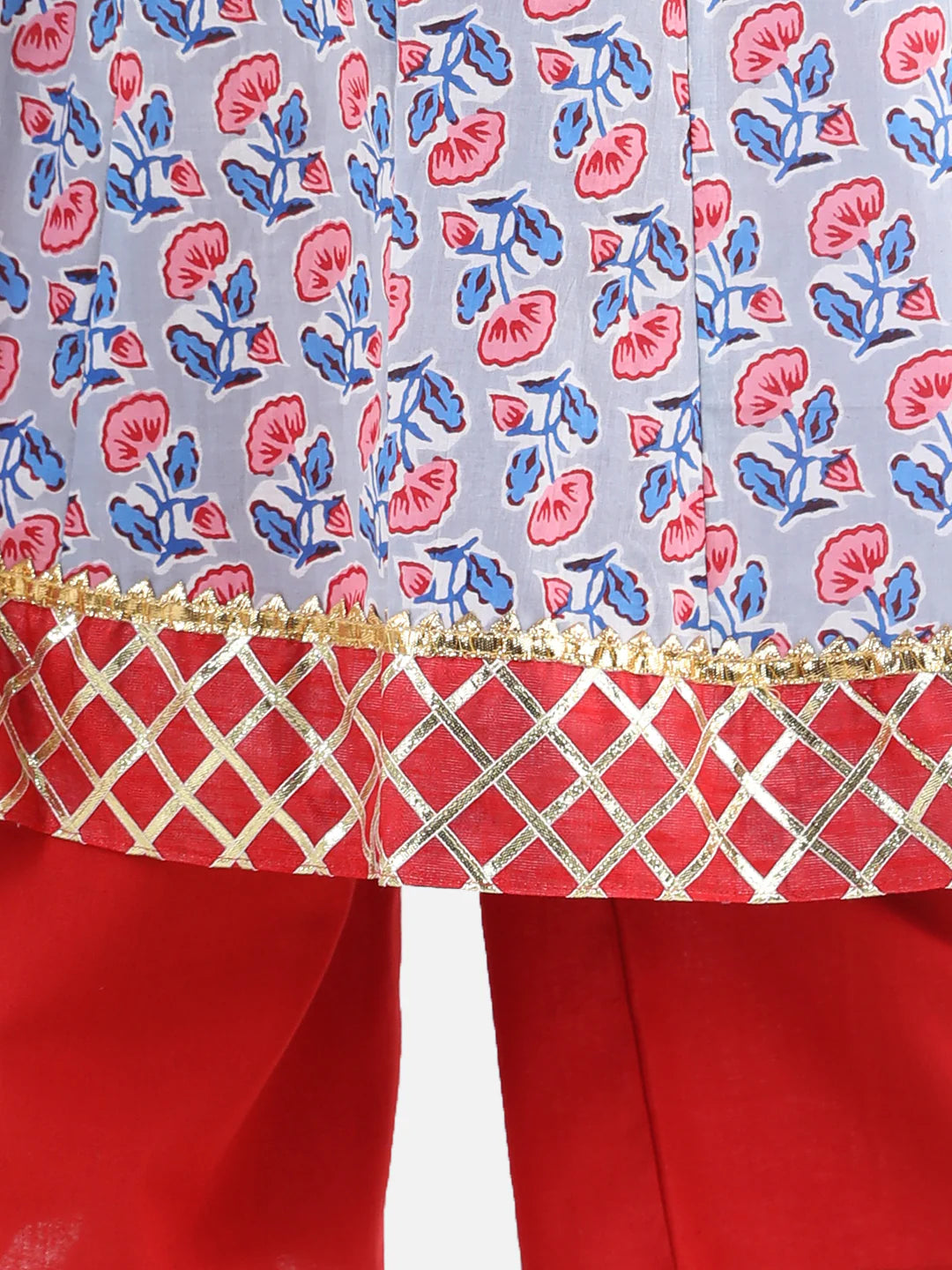 BownBee Girls Block Print Cotton Anarkali Pant Set Suits