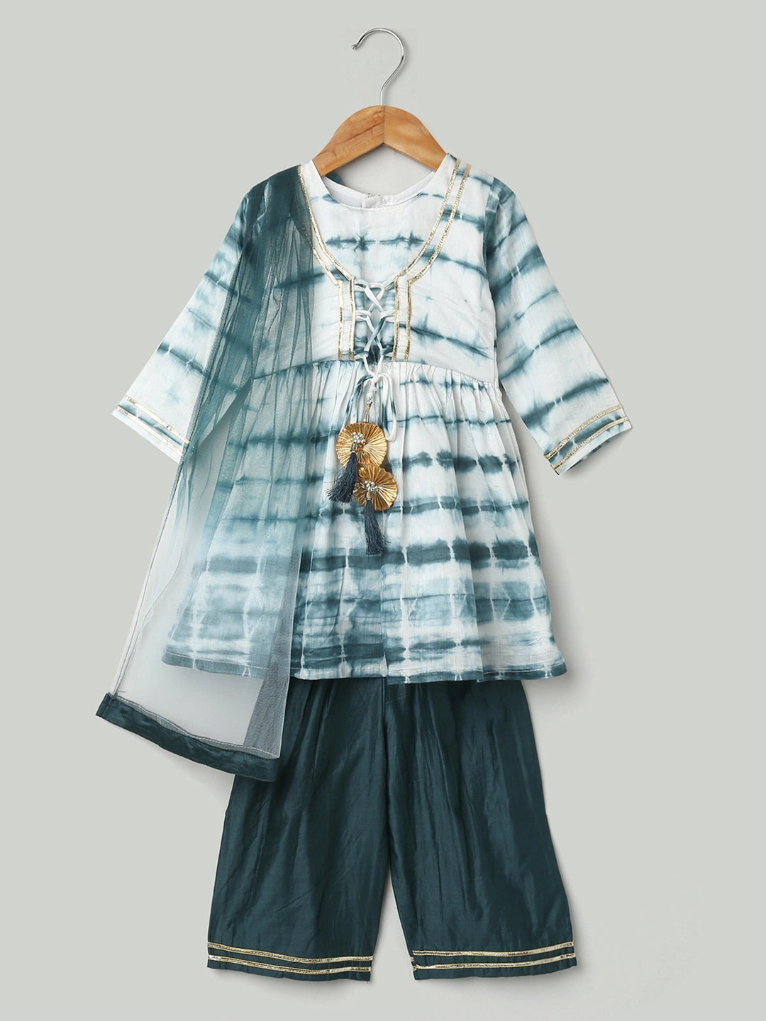 BownBee Hand Dyed Chanderi Silk Kurti Pant with Dupatta for Girls