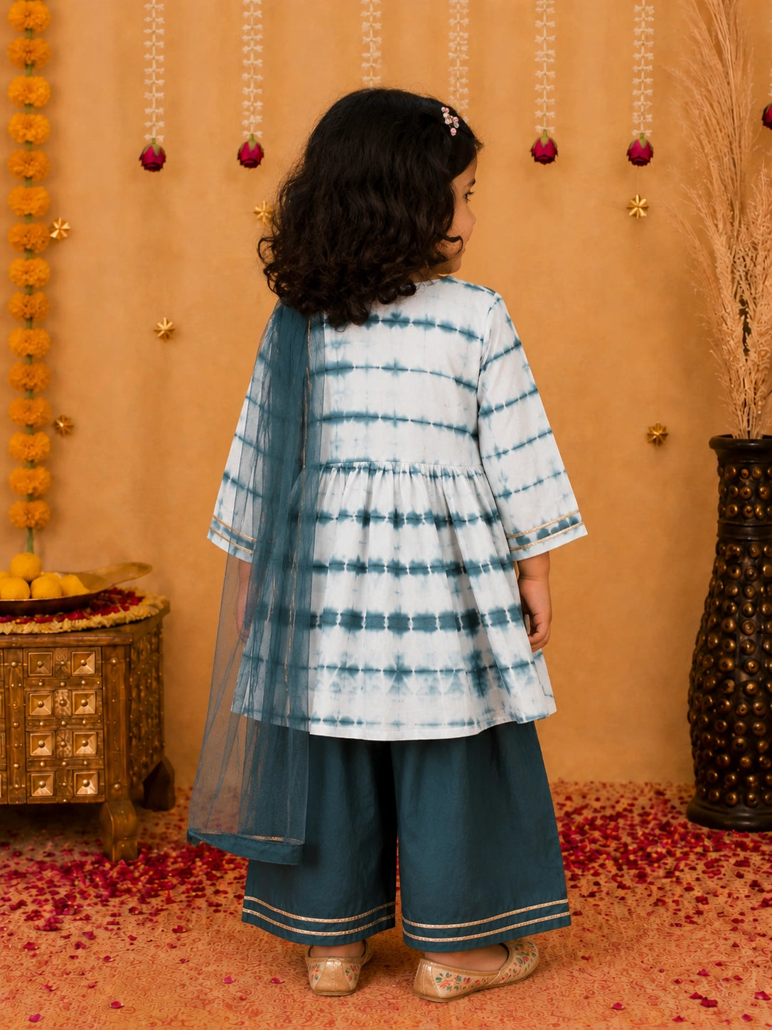 BownBee Hand Dyed Chanderi Silk Kurti Pant with Dupatta for Girls