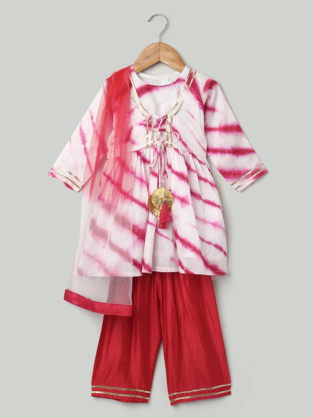 BownBee Hand Dyed Chanderi Silk Kurti Pant with Dupatta for Girls